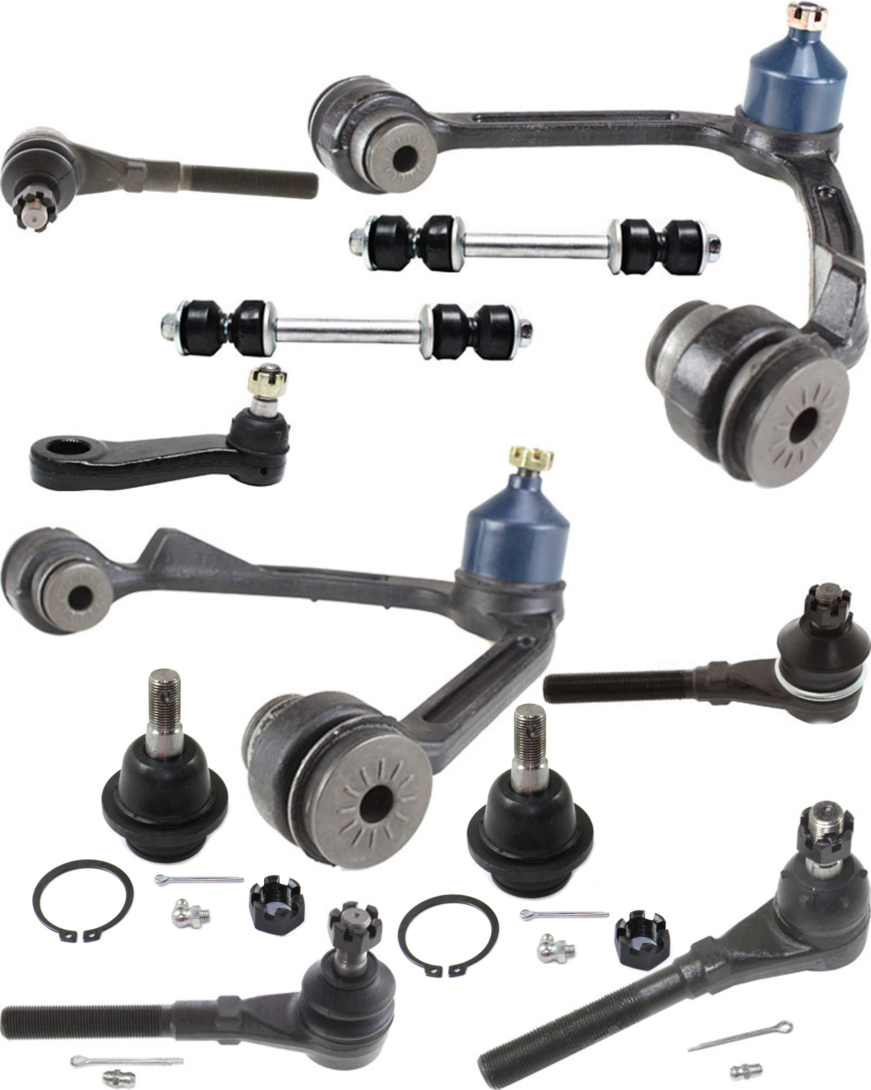AM F SERIES 97-04 FRONT CONTROL ARM KIT RH AND LH Upper w ball joint s 11 pc Kit with Pitman Arm Ball Joint Tie Rod End Sway Bar Link SKU KIT 113013-08 OEM 104222-285019-1016769-26014