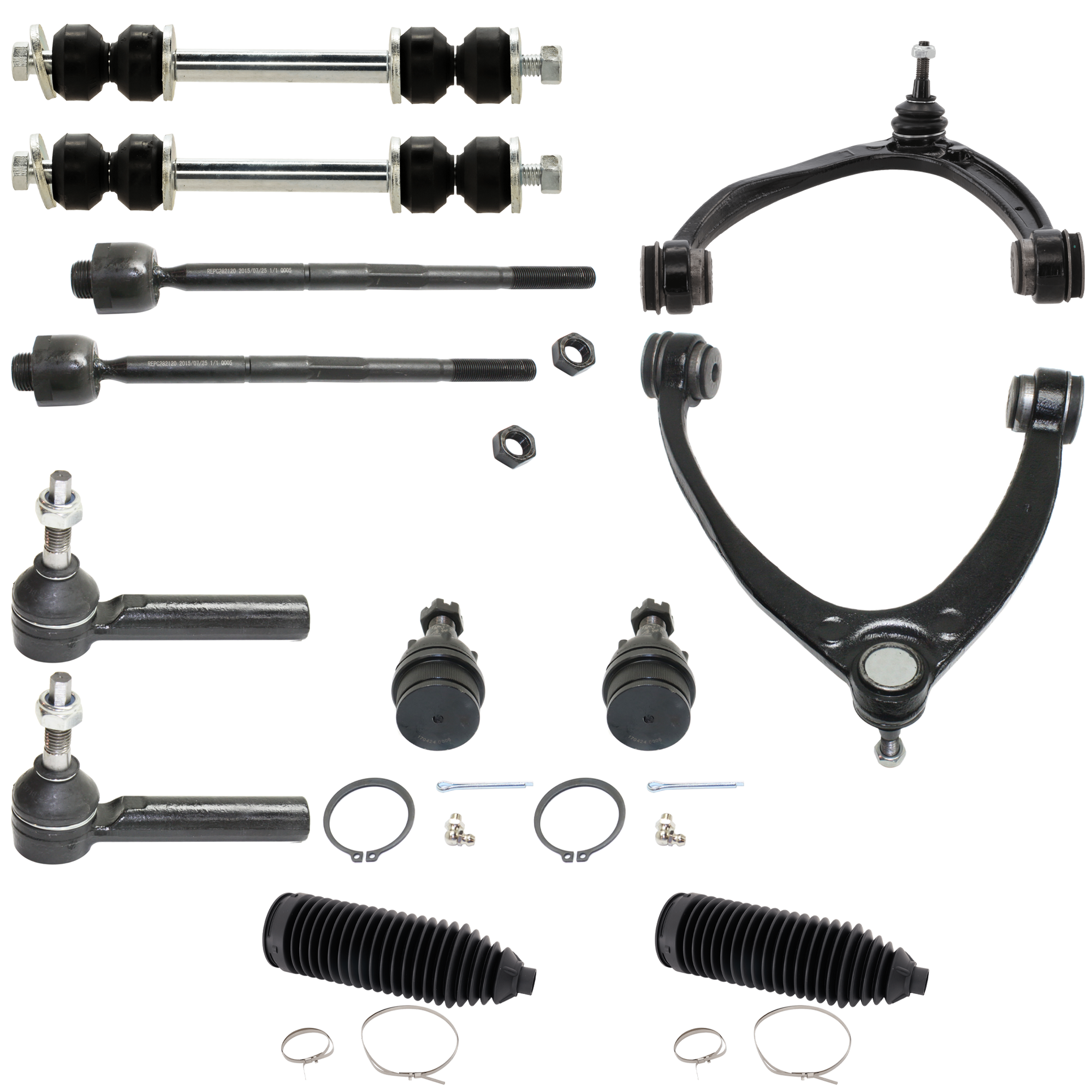 AM AVALANCHE 07-13 ESCALADE 07-14 FRONT SUSPENSION KIT RH AND LH 12 pc kit with Ball Joints Control Arms Steering Rack Boots Sway Bar Links and Tie Rod Ends SKU KIT 120122-04 OEM 104327-2601528-5051272-1247281