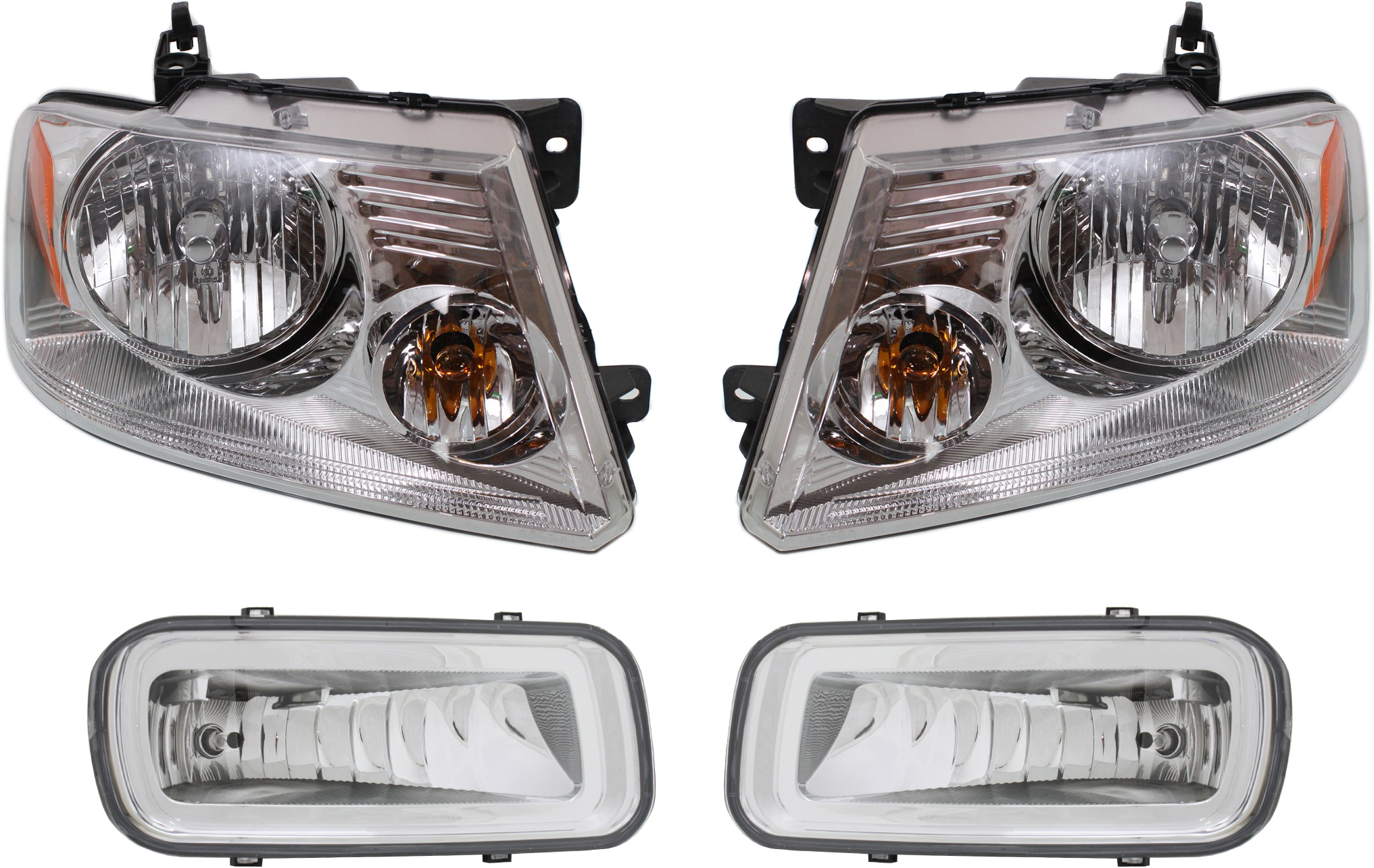 AM F 150-04-06 MARK LT 06-06 HEAD LAMP RH AND LH Assembly Halogen 4 pc Kit with Fog Lights SKU KIT 120317-18 Partslink FO2503201 FO2502201 FO2592197 FO2593197 OEM 7L3Z13008FA 7L3Z13008GA 5L3Z15