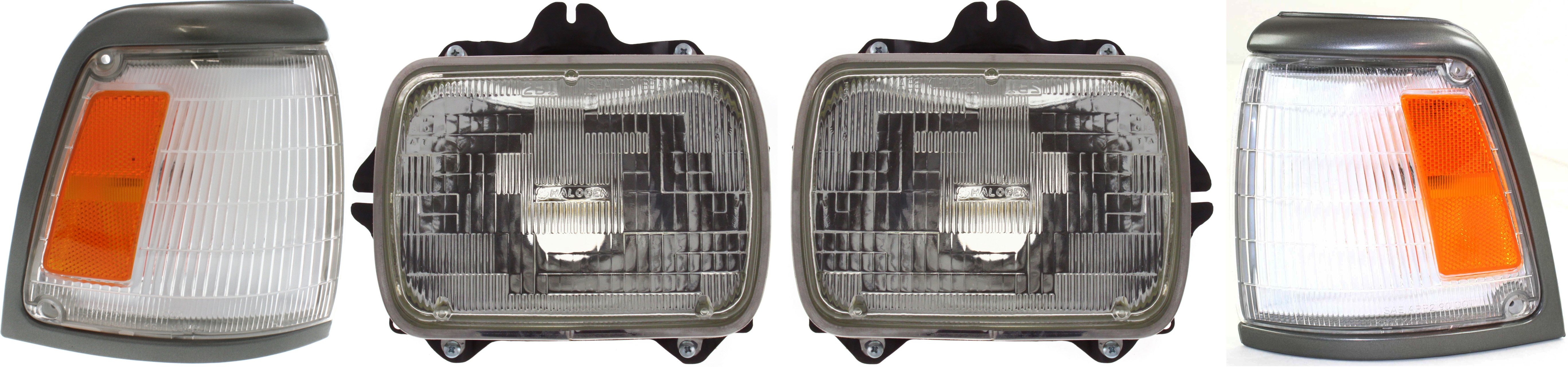 AM PICKUP 92-95 HEAD LAMP RH AND LH Assembly Halogen 4 pc Kit with Corner Lights SKU KIT 120317-25 Partslink TO2501117 TO2500113 TO2520126 TO2521128 OEM 8111089155-8111080367-81150891