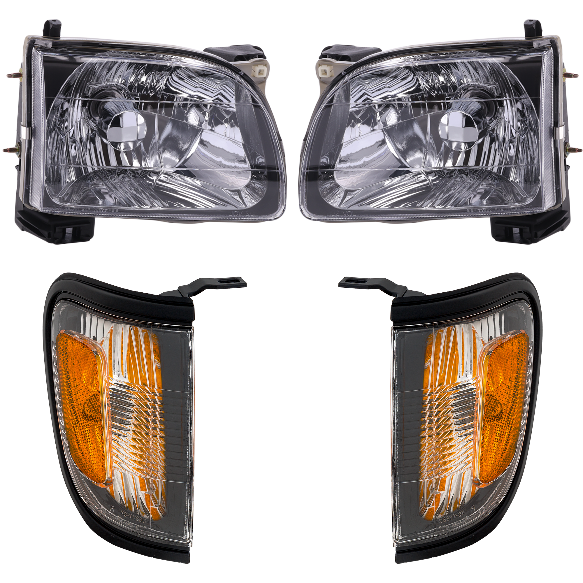 AM TACOMA 01-04 HEAD LAMP RH AND LH Assembly Halogen 4 pc Kit with Corner Lights SKU KIT 120317-27 Partslink TO2502136 TO2503136 TO2520163 TO2521163 OEM 8111004110-8115004110-81620040