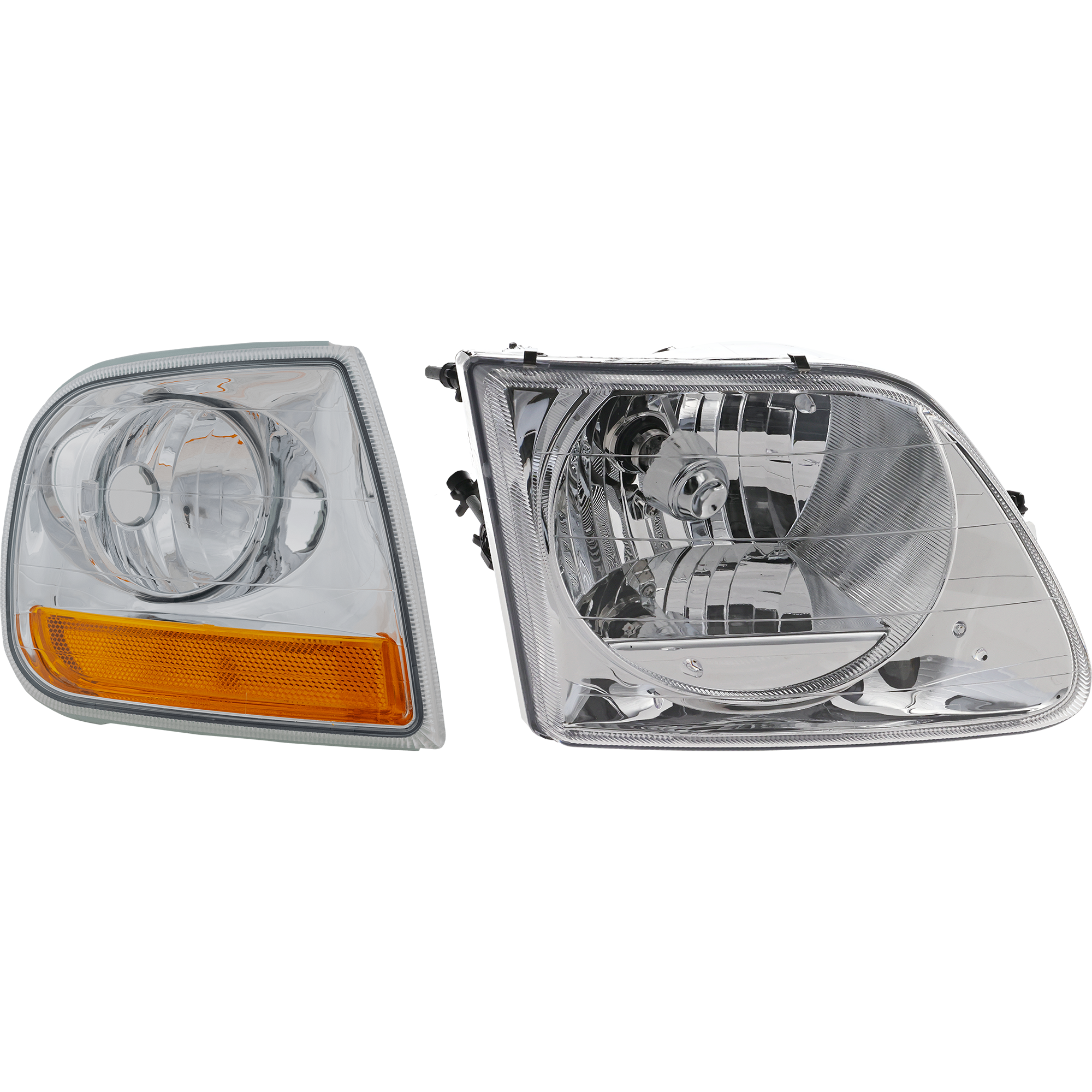 AM F 150-97-03 F 150 HERITAGE 04-04 HEAD LAMP RH Assembly Halogen 2 pc Kit with Corner Light SKU KIT 120317-30 Partslink FO2503182 FO2521170 OEM 3L3Z13008EA 1L3Z13200BA