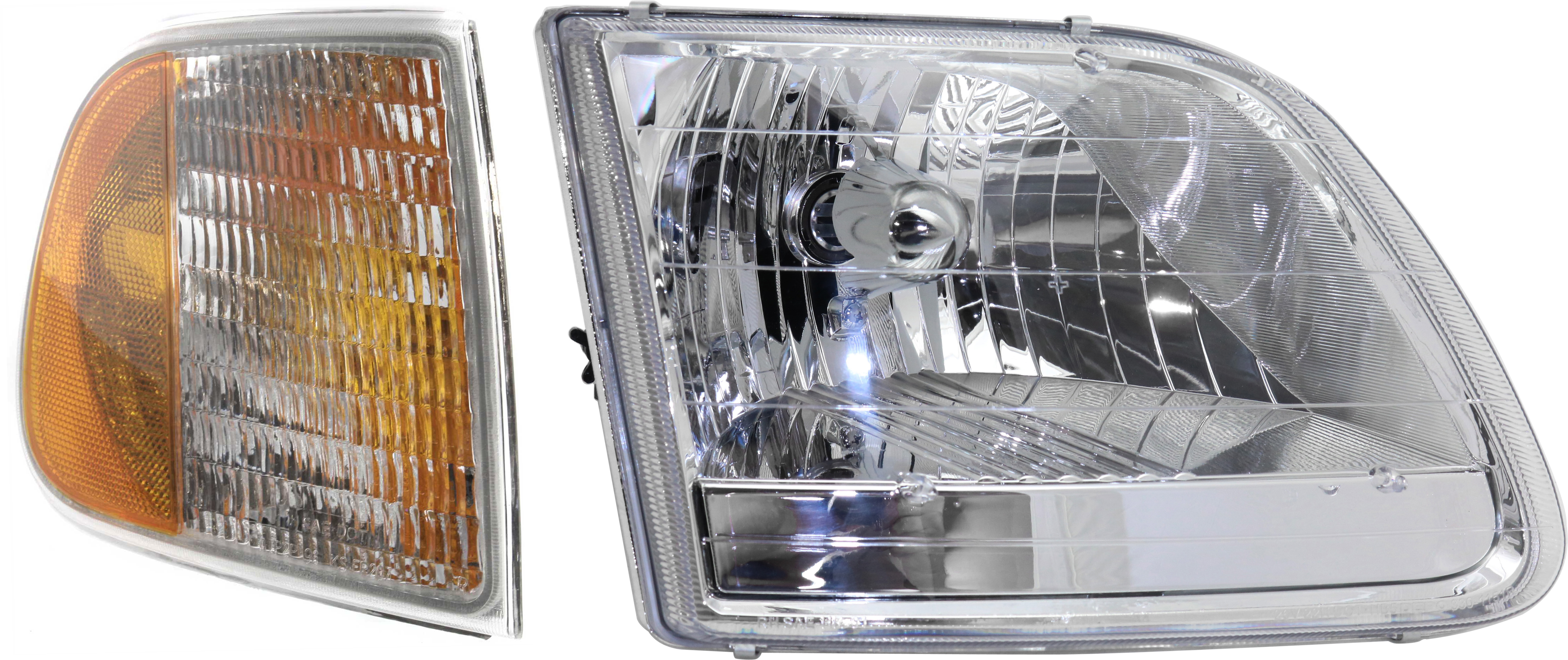 AM F 150-01-03 HEAD LAMP RH Assembly Halogen 2 pc Kit with Corner Light SKU KIT 120317-33 Partslink FO2503211 FO2551118 OEM 3L3Z13008GA F75Z13200AC