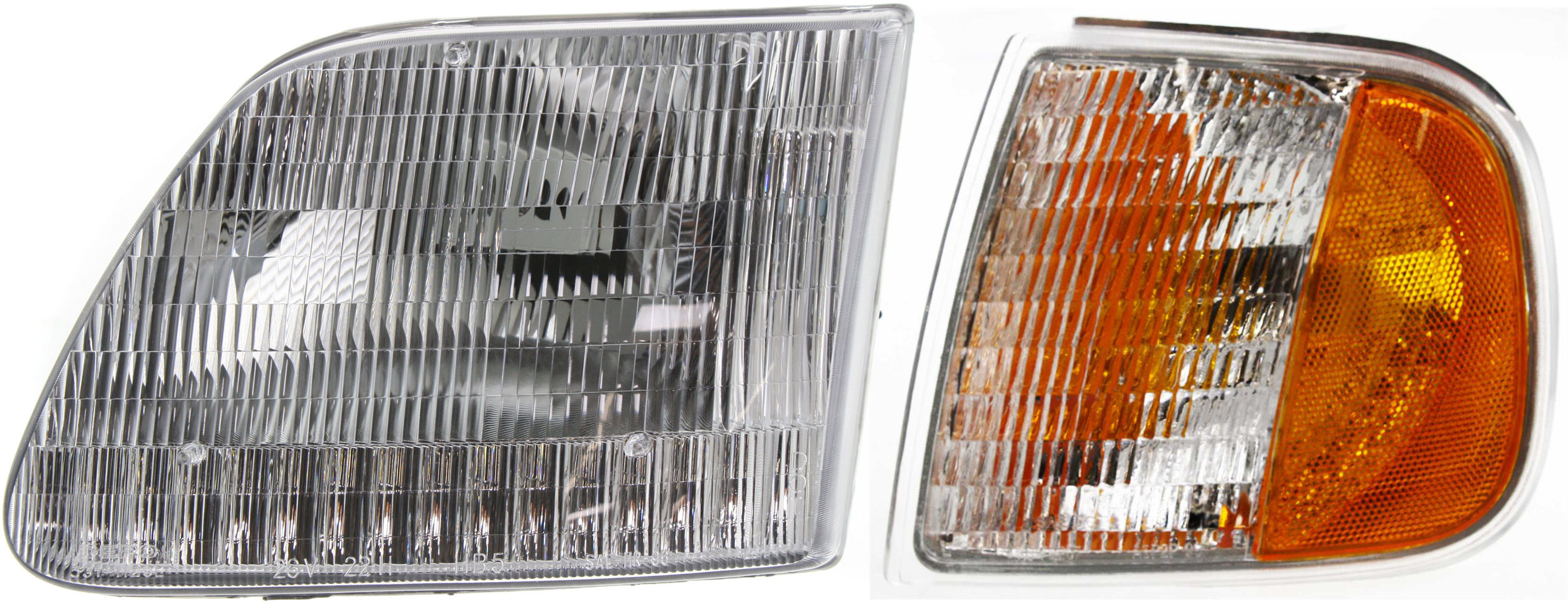 AM F 150-97-03 HEAD LAMP LH Assembly Halogen 2 pc Kit with Corner Light SKU KIT 120317-36 Partslink FO2502139 FO2550118 OEM 3L3Z13008DA F75Z13201AC
