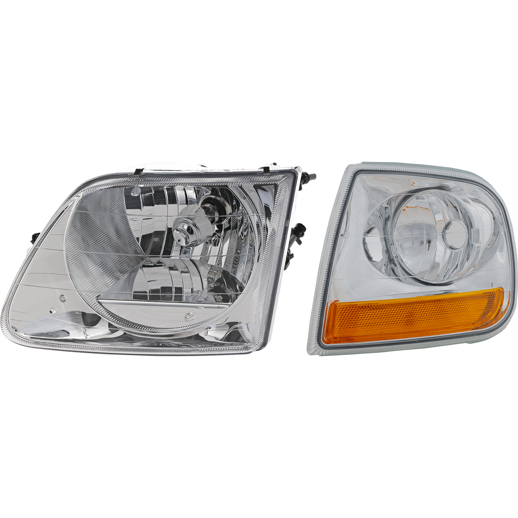 AM F 150-97-03 F 150 HERITAGE 04-04 HEAD LAMP LH Assembly Halogen 2 pc Kit with Corner Light SKU KIT 120317-37 Partslink FO2502182 FO2520170 OEM 3L3Z13008FA 1L3Z13201BA