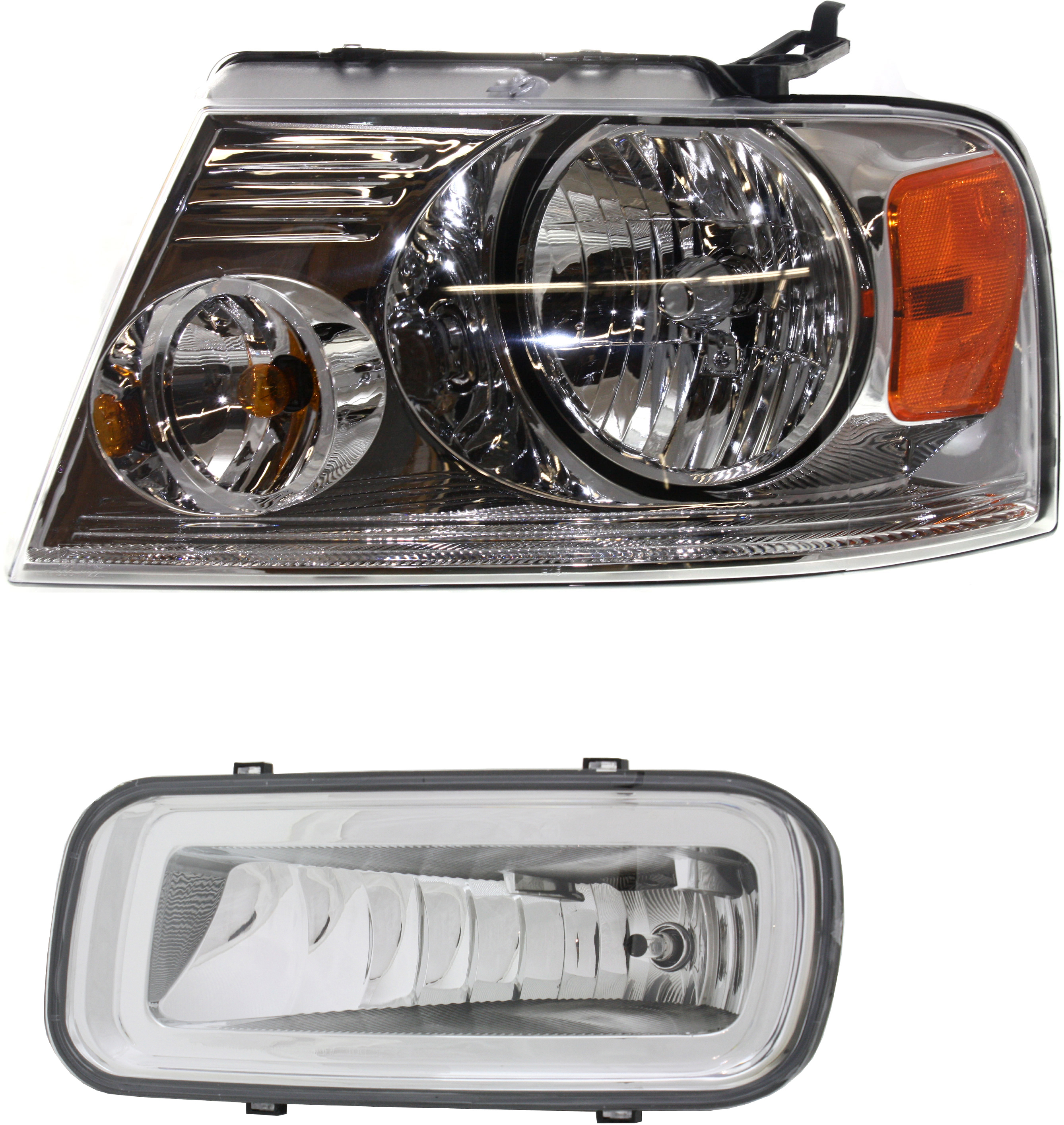 AM F 150-04-06 MARK LT 06-06 HEAD LAMP LH Assembly Halogen 2 pc Kit with Fog Light SKU KIT 120317-38 Partslink FO2502201 FO2592197 OEM 7L3Z13008GA 5L3Z15201A