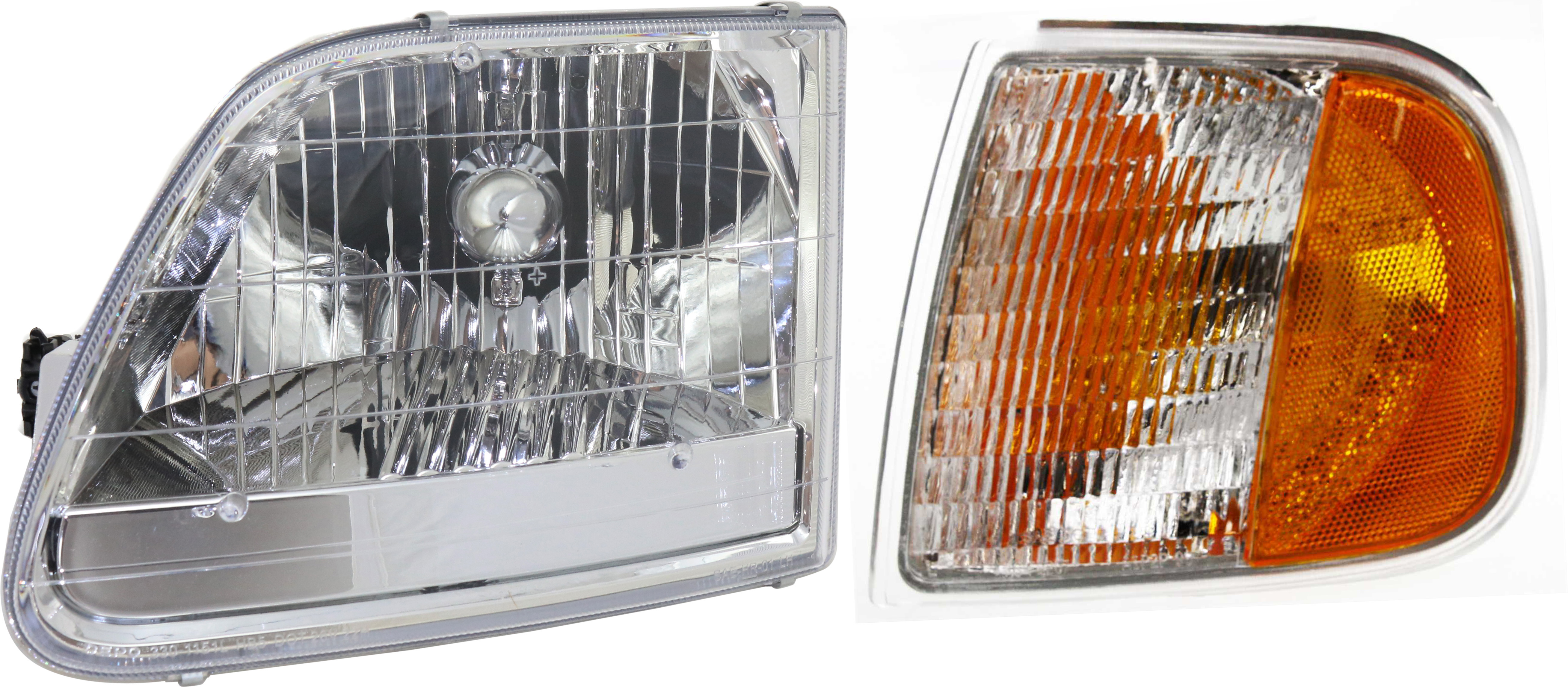 AM F 150-01-03 HEAD LAMP LH with Bulb 2 pc Kit with Corner Light SKU KIT 120317-40 Partslink FO2502211 FO2550118 OEM 3L3Z13008HA F75Z13201AC