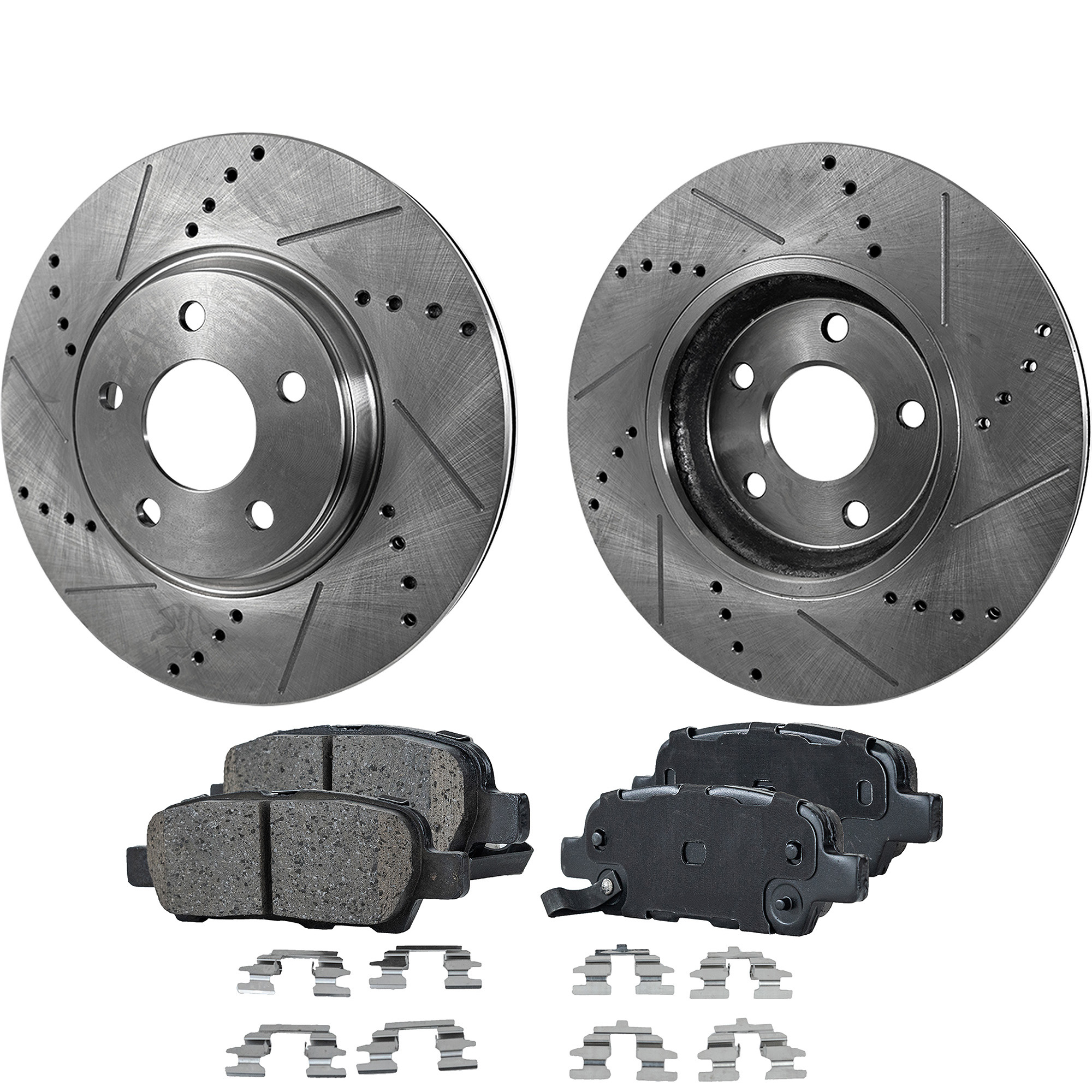 AM MURANO 03-07 REAR BRAKE DISC AND PAD KIT 2 Wheel Set Cross drilled and Slotted SKU KIT 120522-03 OEM 31348-145537-0832970-980155-48
