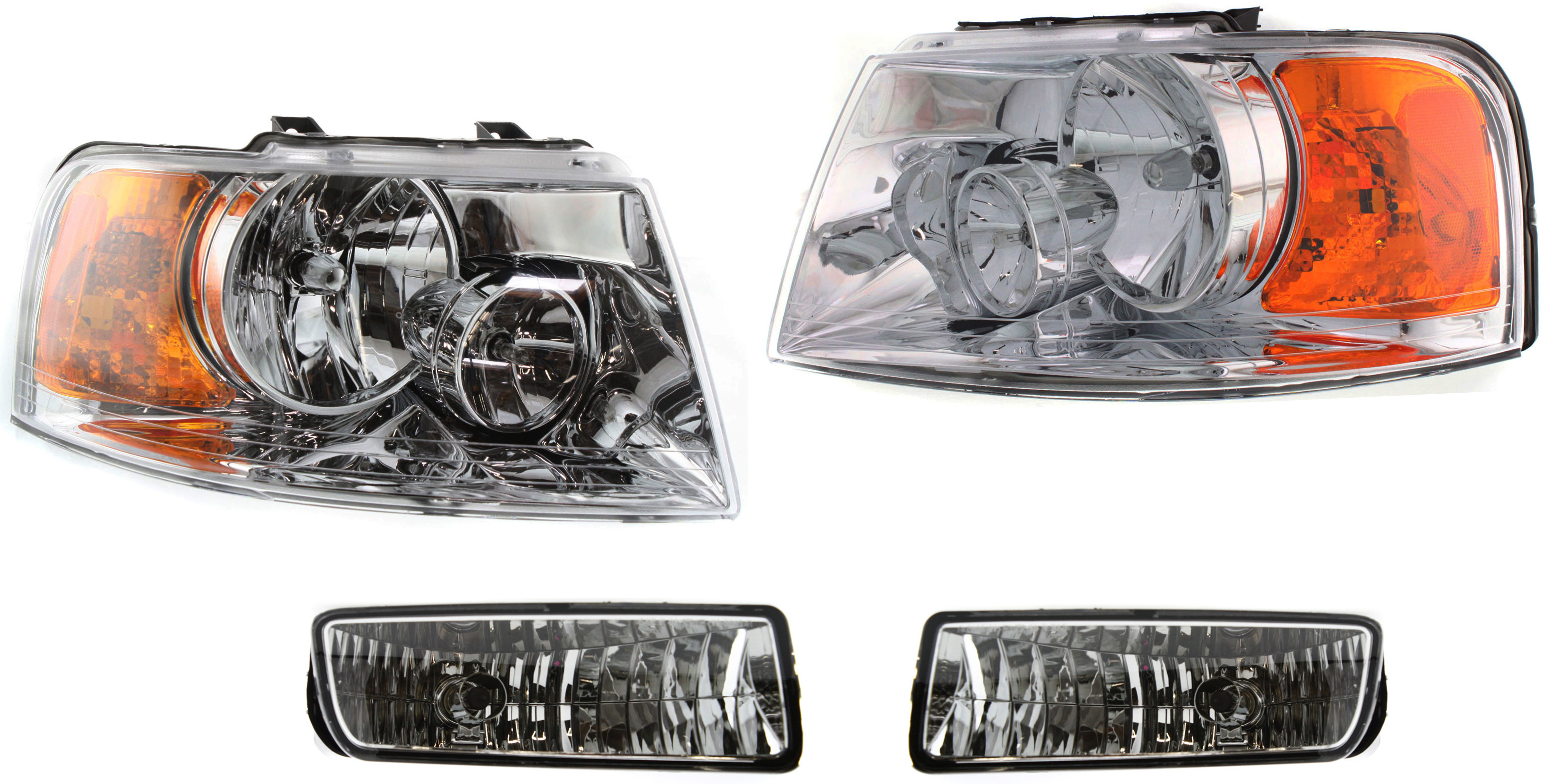 AM EXPEDITION 03-06 HEAD LAMP RH AND LH Assembly Halogen 4 pc Kit with Fog Lights SKU KIT 120618-02 Partslink FO2503181 FO2502181 FO2592189 FO2593189 OEM 6L1Z13008AA 6L1Z13008BA 2L1Z15