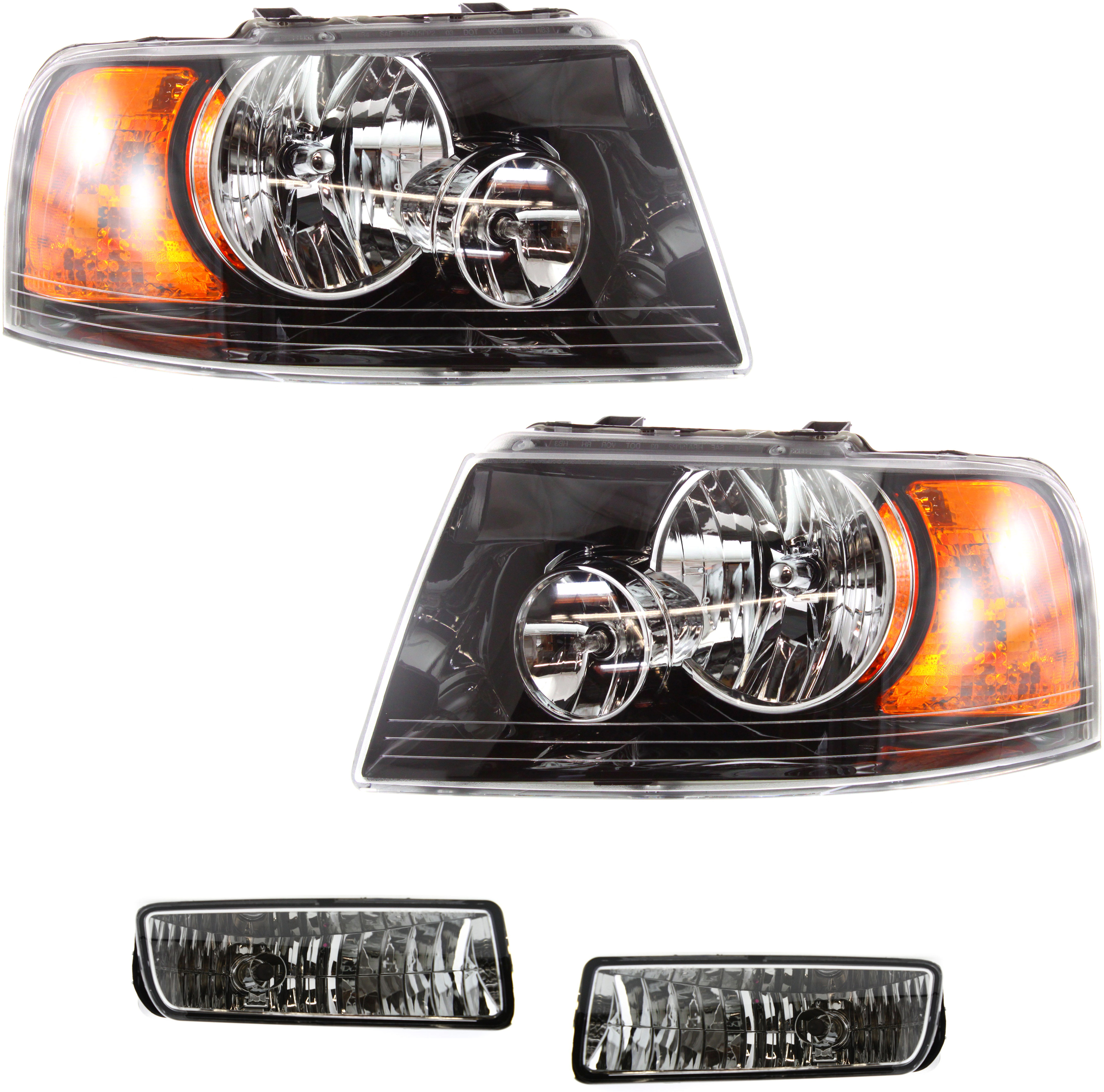 AM EXPEDITION 03-06 HEAD LAMP RH AND LH Assembly Halogen 4 pc Kit with Fog Lights SKU KIT 120618-03 Partslink FO2503198 FO2502198 FO2592189 FO2593189 OEM 6L1Z13008CA 6L1Z13008DA 2L1Z15