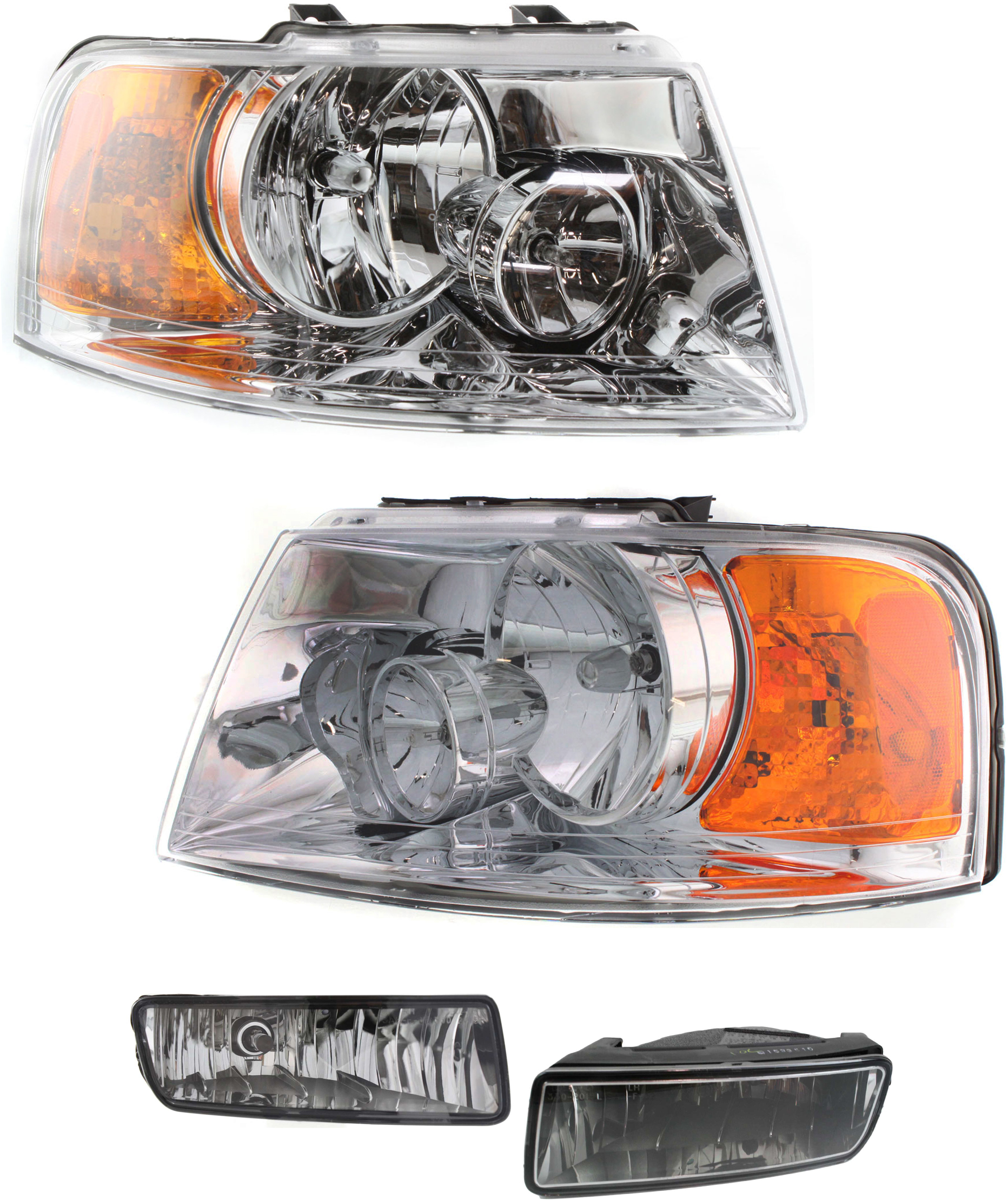 AM EXPEDITION 04-06 HEAD LAMP RH AND LH Assembly Halogen 4 pc Kit with Fog Lights SKU KIT 120618-04 OEM 6L1Z13008AA 6L1Z13008BA 4L1Z15