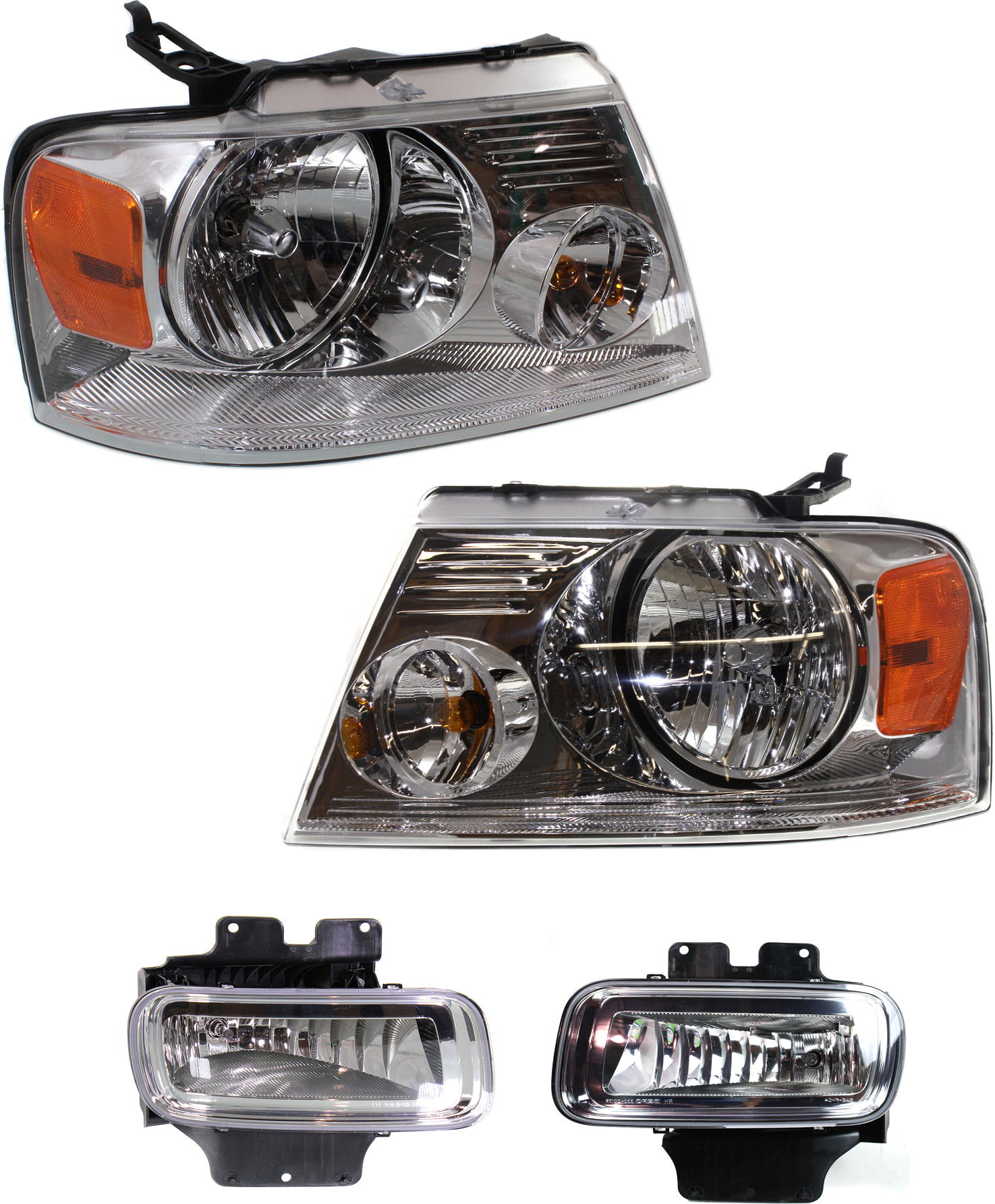 AM F 150-04-06 MARK LT 06-06 HEAD LAMP RH AND LH Assembly Halogen 4 pc Kit with Fog Lights SKU KIT 120618-05 Partslink FO2503201 FO2502201 FO2592209 FO2593209 OEM 7L3Z13008FA 7L3Z13008GA 5L3Z15