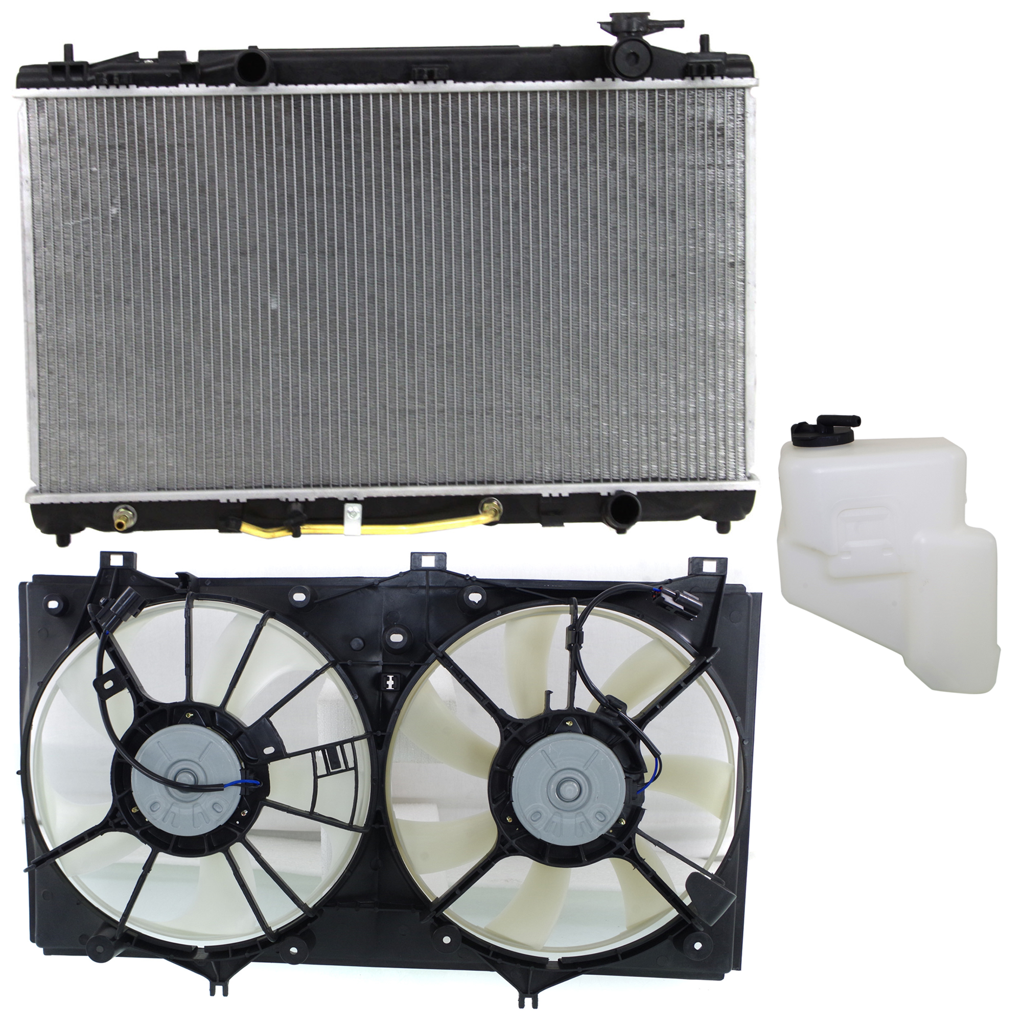 AM CAMRY 07-11 RADIATOR AND FAN KIT 3 pc kit 2.4L Eng. 4 Cyl with Coolant Tank Hybrid Model SKU KIT 120622-105 Partslink TO3115152 TO3014120 TO3010312 OEM 1671128310-164700P020-164000H2