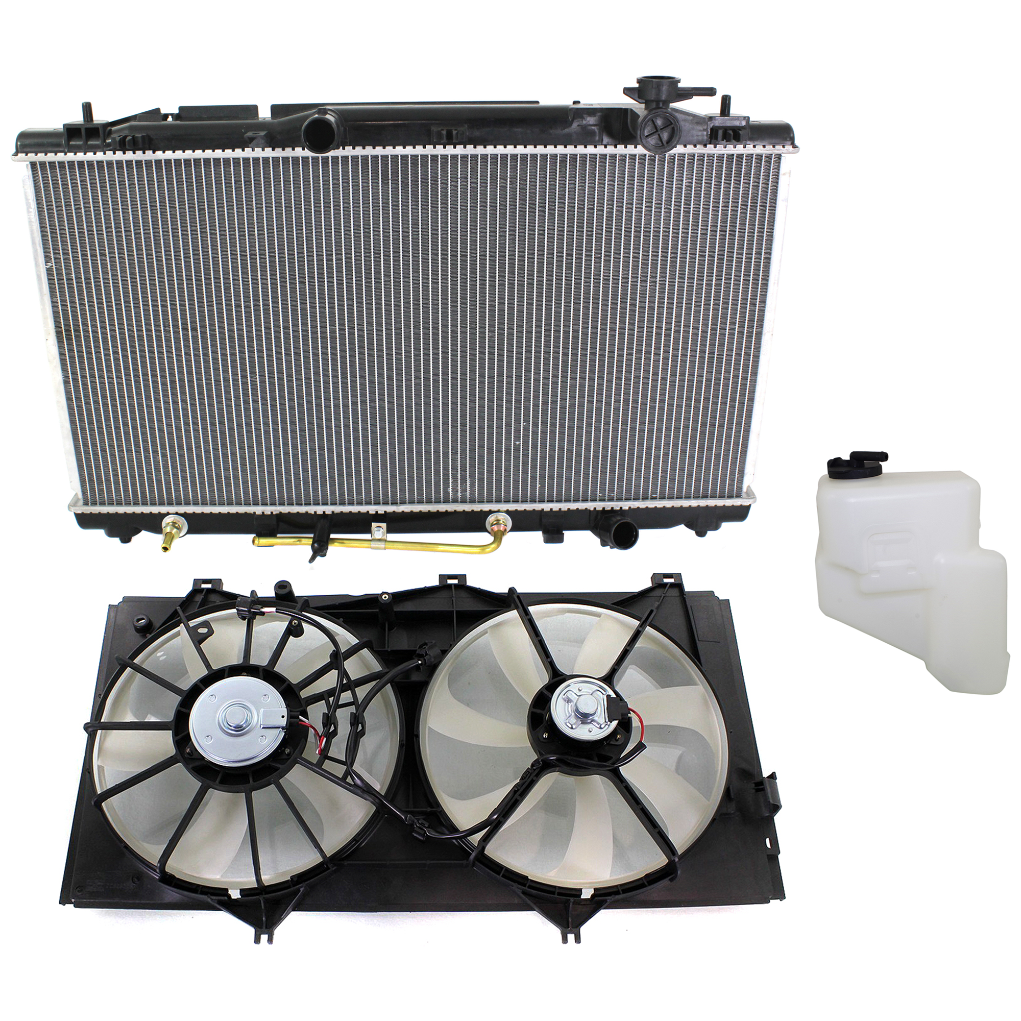 AM CAMRY ES350-07-11 RADIATOR AND FAN KIT 3 pc kit 6 Cyl 3.5L with Coolant Tank SKU KIT 120622-108 Partslink LX3115113 TO3014120 TO3010313 OEM 163630P030 PFM 164700P020-1640