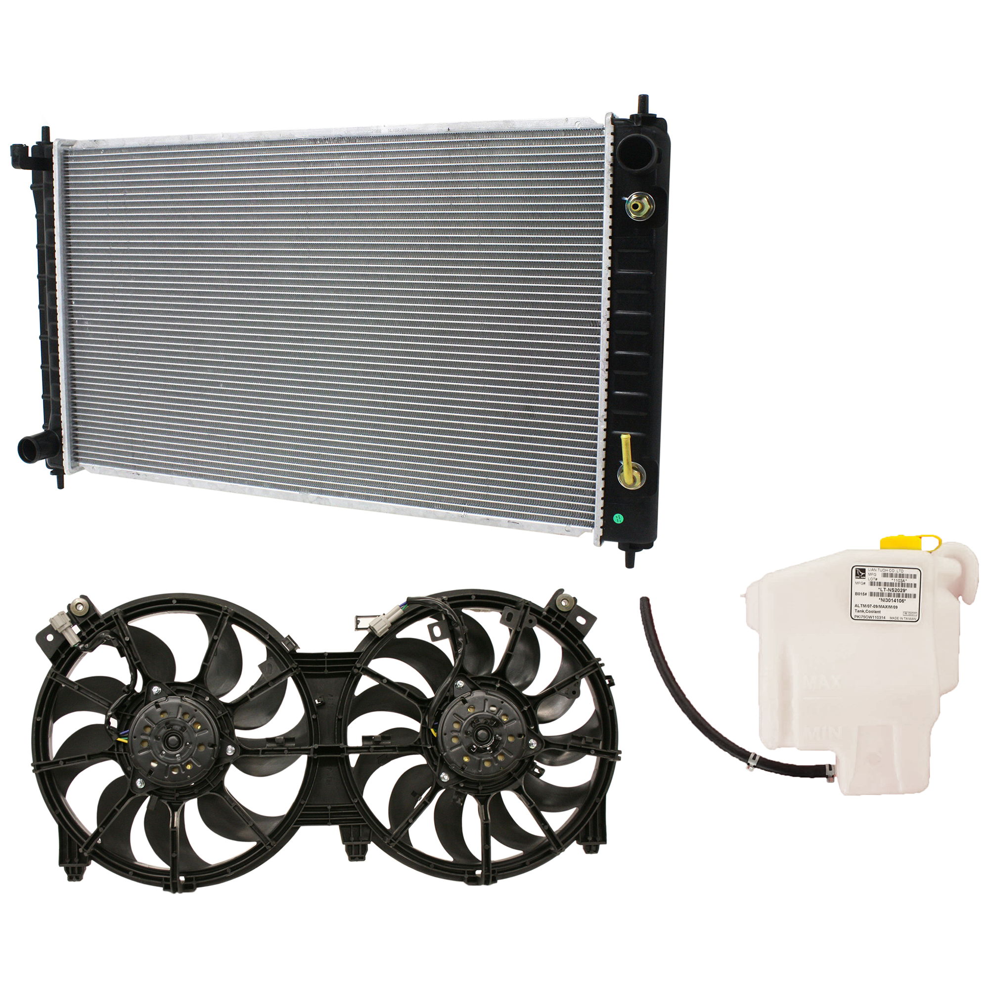 AM ALTIMA 07-13 RADIATOR 3 pc kit 4-6 Cyl 2.5L 3.5L Engine with Coolant Tank SKU KIT 120622-111 Partslink NI3115134 NI3014106 NI3010210 OEM 21460ZN50B 21460ZN50A 21481JA1