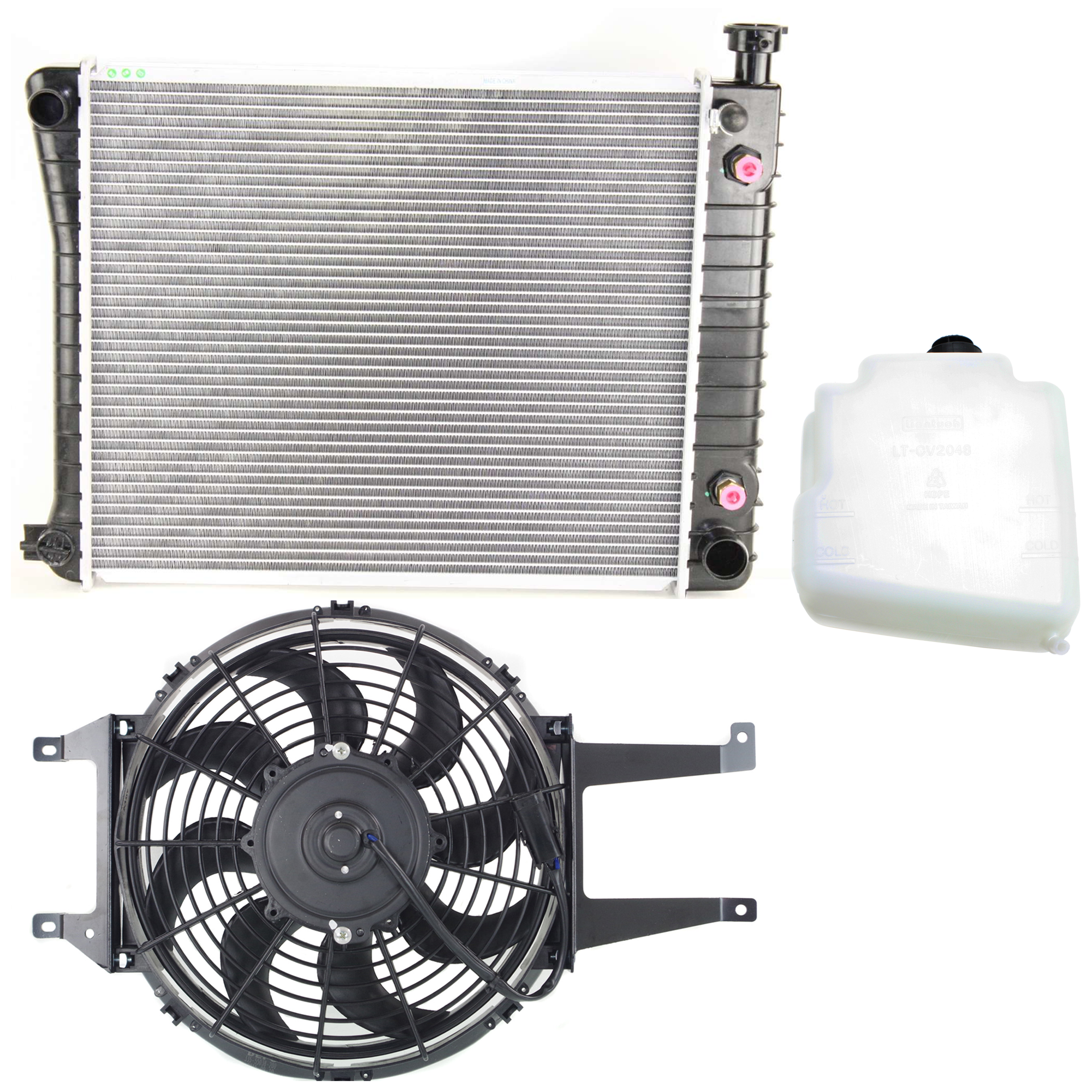 AM C K FULL SIZE P U 88-93 RADIATOR AND FAN KIT 3 pc kit 6 Cyl 4.3L w Coolant Tank SKU KIT 120622-117 Partslink GM3113114 GM3014136 GM3010250 OEM 15717423-15650373-52467213