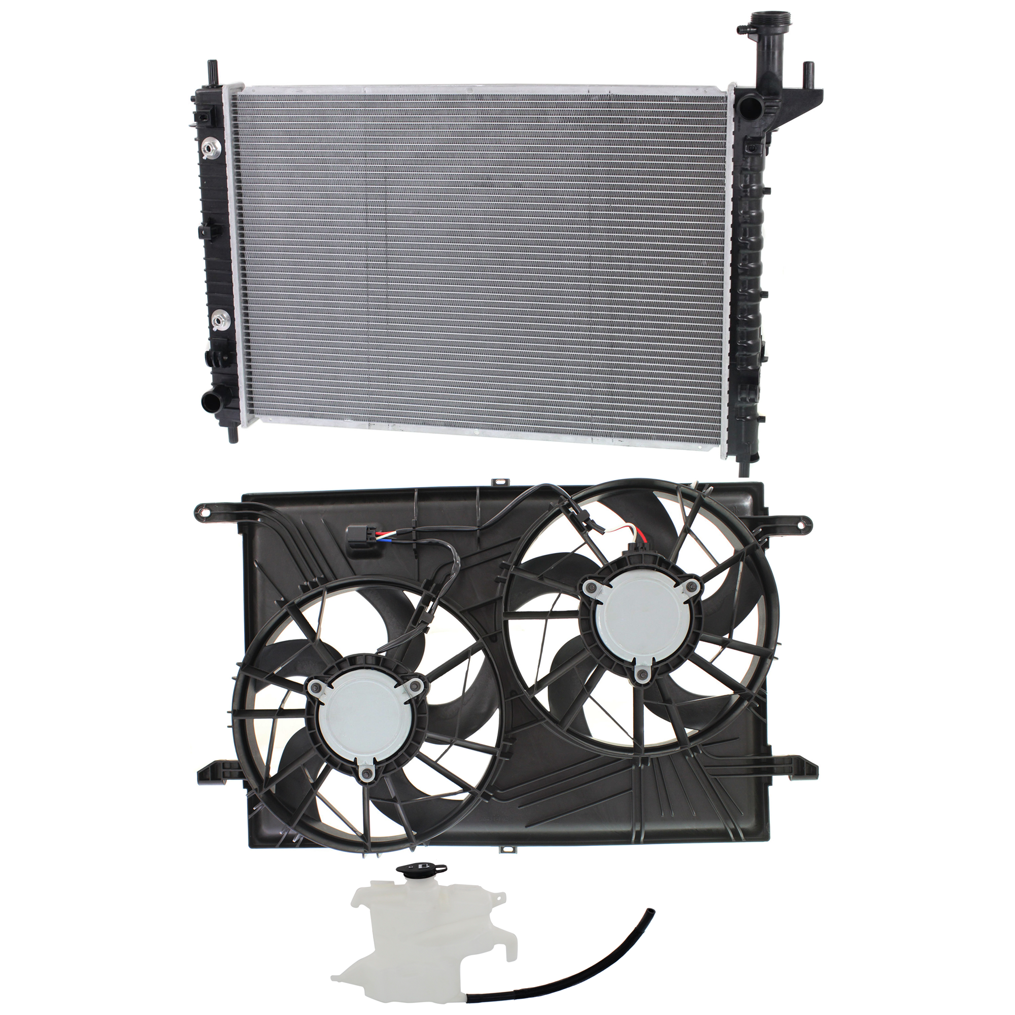 AM ENCLAVE TRAVERSE 15-17 RADIATOR AND FAN KIT 3 pc kit 6 Cyl 3.6L with Coolant Tank SKU KIT 120622-18 Partslink GM3115219 GM3014148 GM3010513 OEM 23434158-23159167-84079536