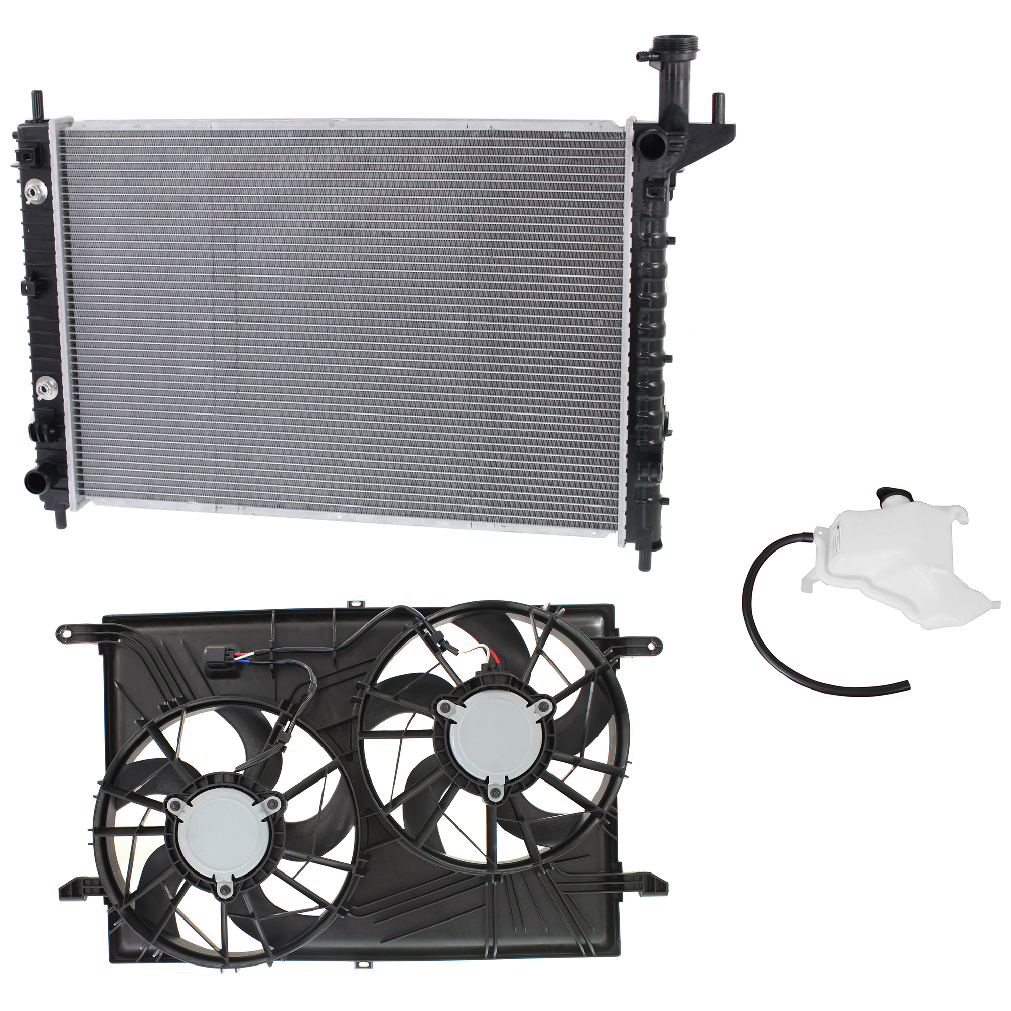 AM ACADIA 07-14 OUTLOOK 07-10 RADIATOR AND FAN KIT 3 pc kit 6 Cyl 3.6L with Coolant Tank SKU KIT 120622-19 Partslink GM3115219 GM3014105 GM3010513 OEM 23434158-25846051-84079536