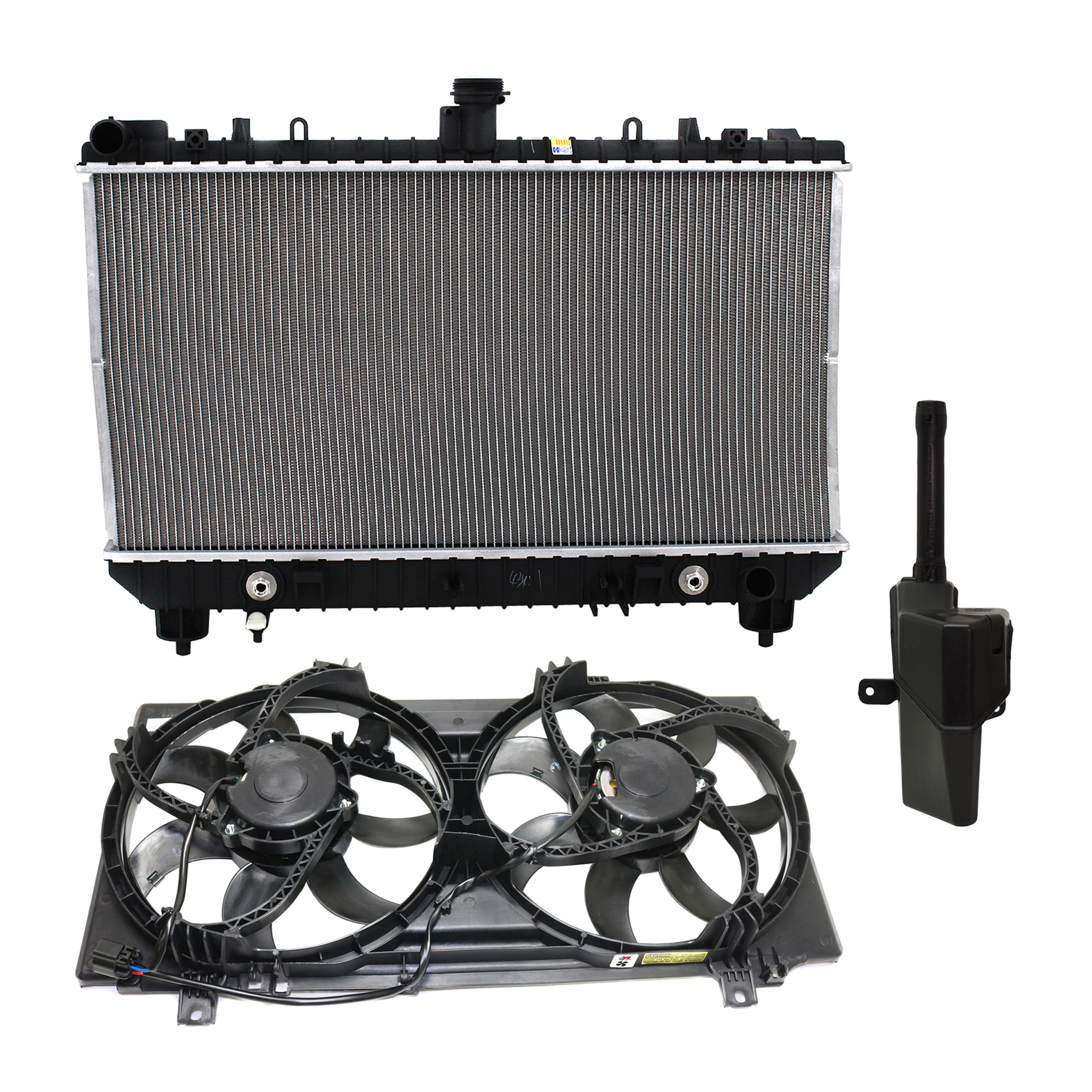 AM CAMARO 11-11 RADIATOR AND FAN KIT 3 pc kit 8 Cyl 6.2L with Coolant Tank SKU KIT 120622-25 Partslink GM3115229 GM3014172 GM3010535 OEM 22902563 PFM 92218352-92237366