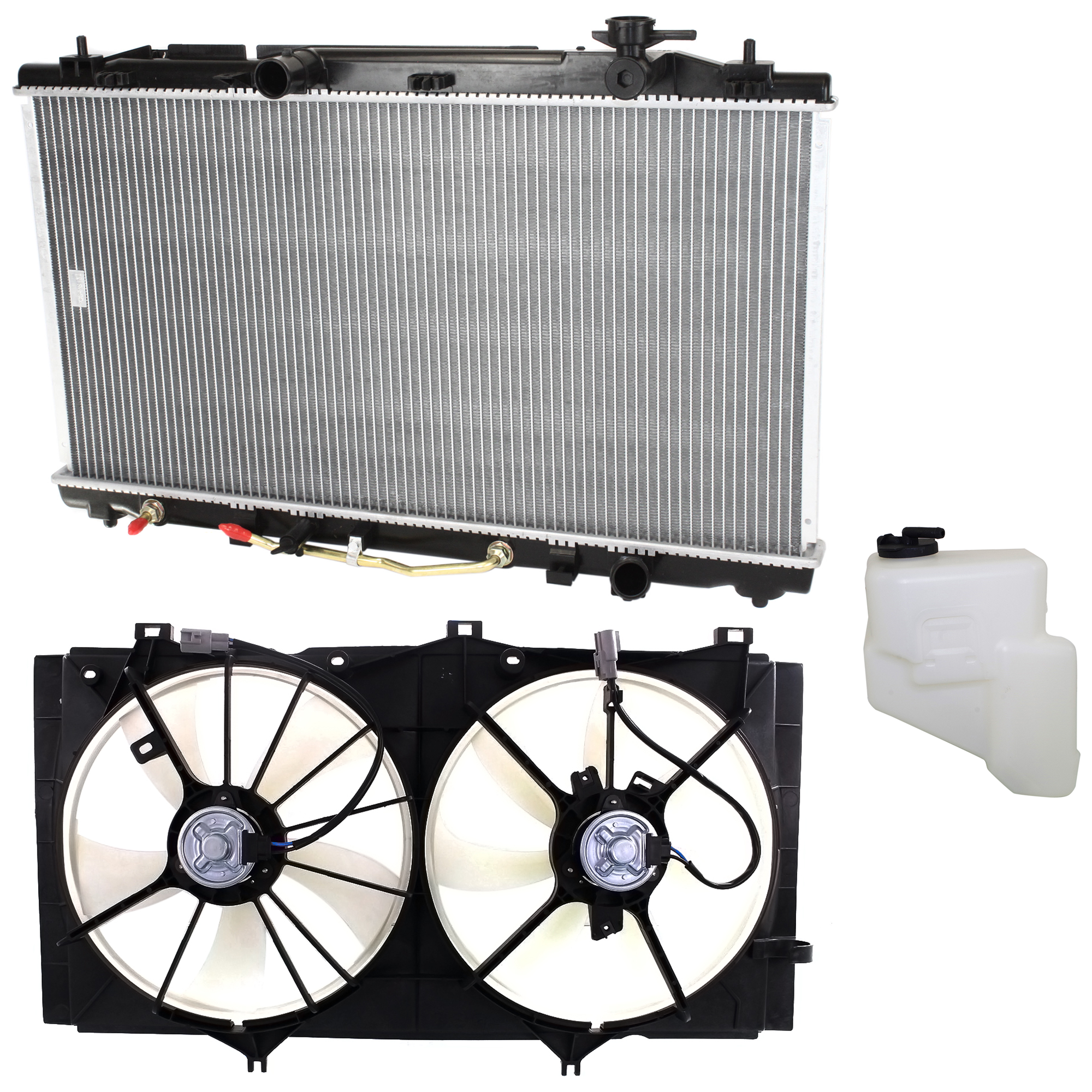 AM CAMRY 10-11 RADIATOR AND FAN KIT 3 pc kit 4 Cyl 2.5L with Coolant Tank SKU KIT 120622-26 Partslink TO3115164 TO3014120 TO3010333 OEM 163630H070 PFM 167110V010-1636