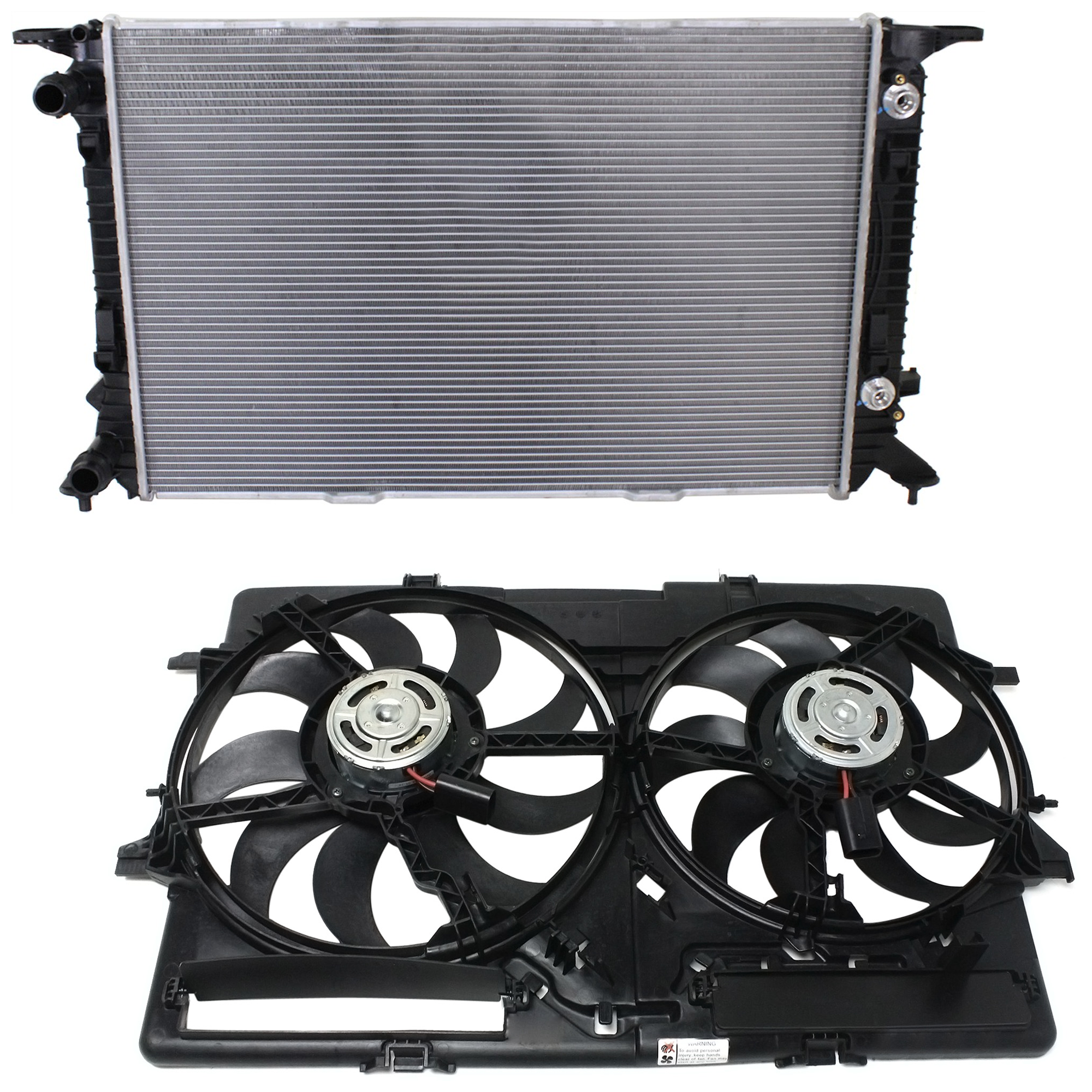 AM A4 A4 QUATTRO 09-16 A5 QUATTRO 10-17 RADIATOR 2 pc kit with Cooling Fan Assembly SKU KIT 120622-27 Partslink AU3115113 AU3010145 OEM 8K0121207A PFM 8K0121251T