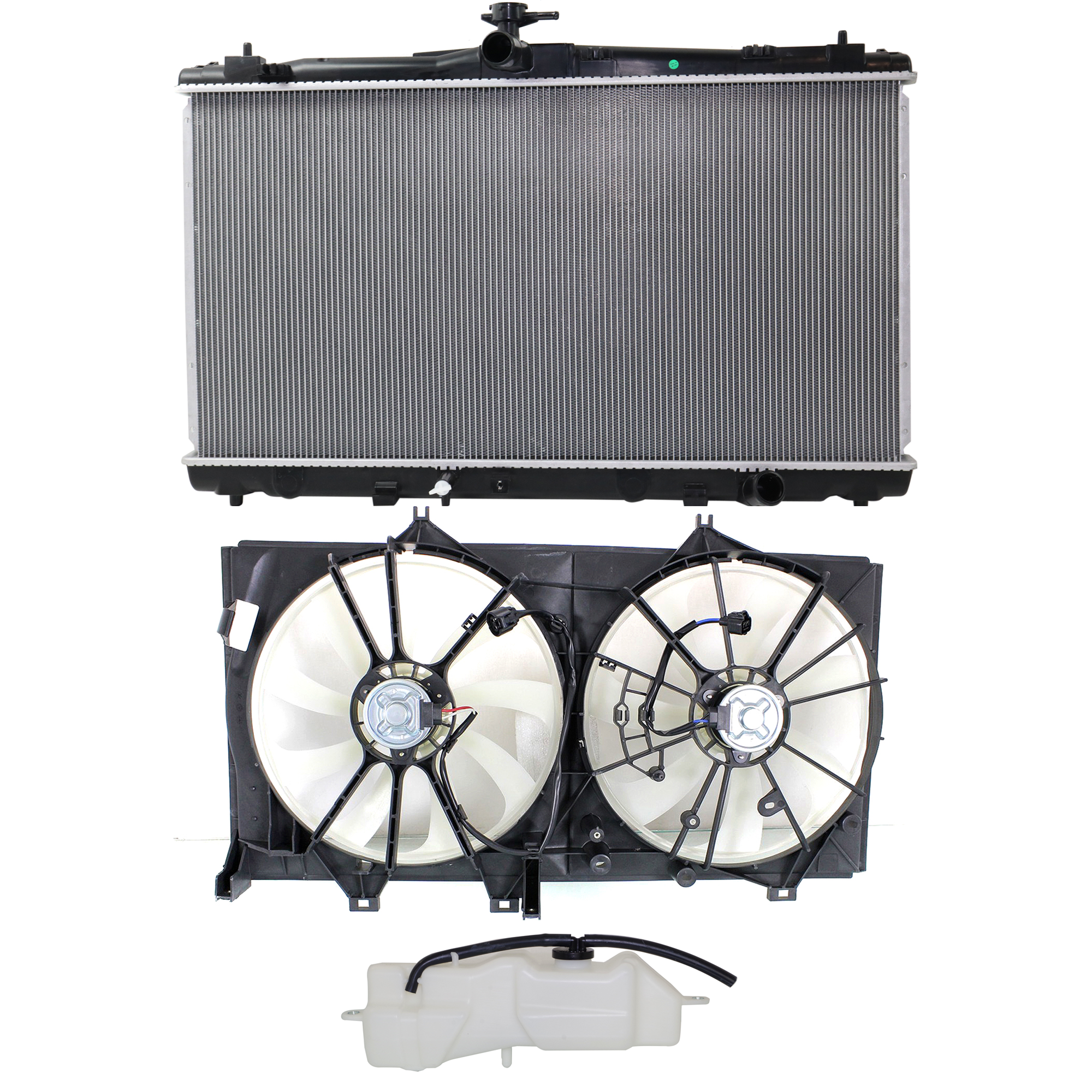 AM ES350-16-17 RADIATOR AND FAN KIT 3 pc kit 6 Cyl 3.5L with Coolant Tank SKU KIT 120622-32 Partslink TO3115170 LX3014111 LX3010148 LX3010149 OEM 167110P200 PFM 163630P030-1636