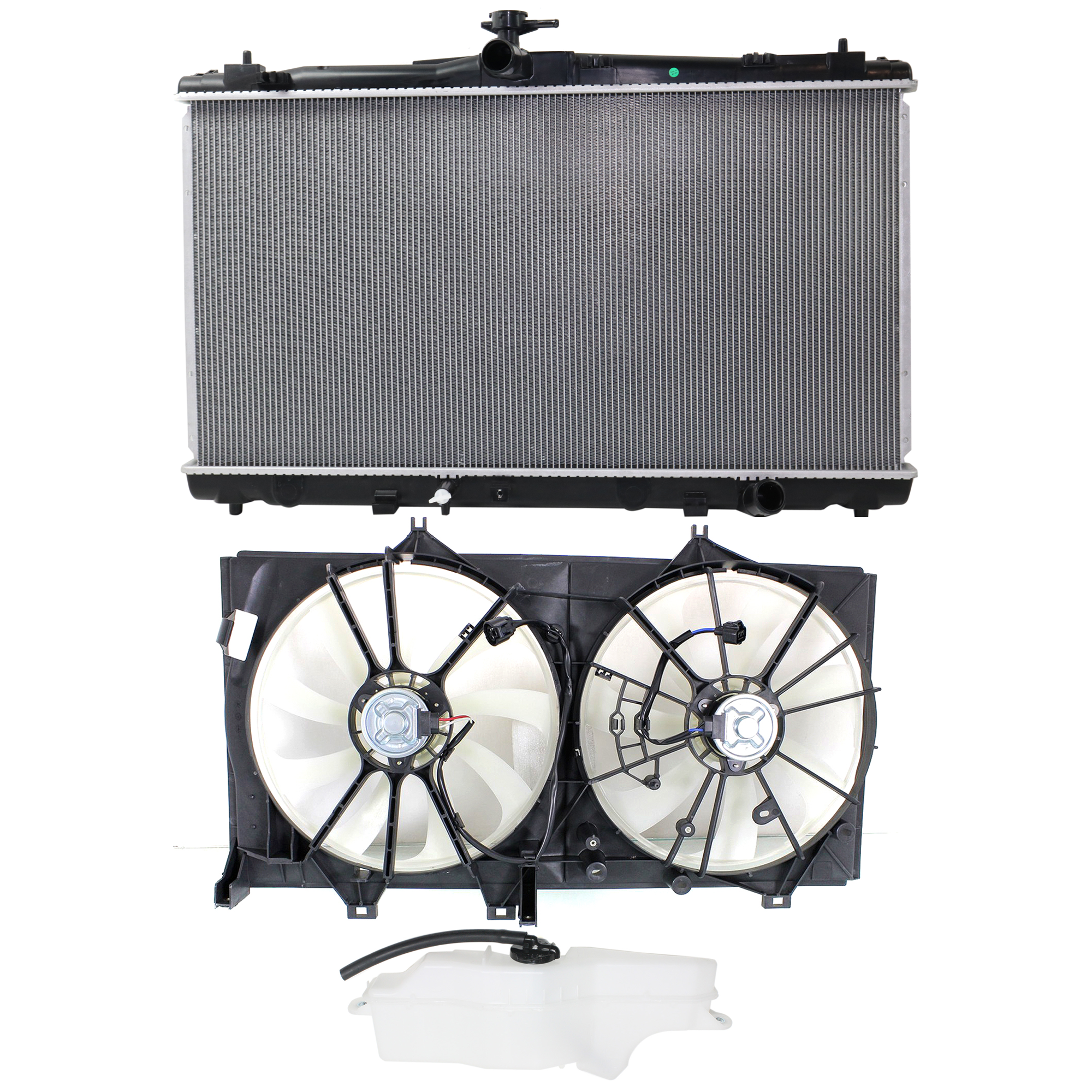 AM ES350-16-17 RADIATOR AND FAN KIT 3 pc kit 6 Cyl 3.5L with Coolant Tank SKU KIT 120622-33 Partslink TO3115170 TO3014135 LX3010148 LX3010149 OEM 167110P200 PFM 163630P030-1636