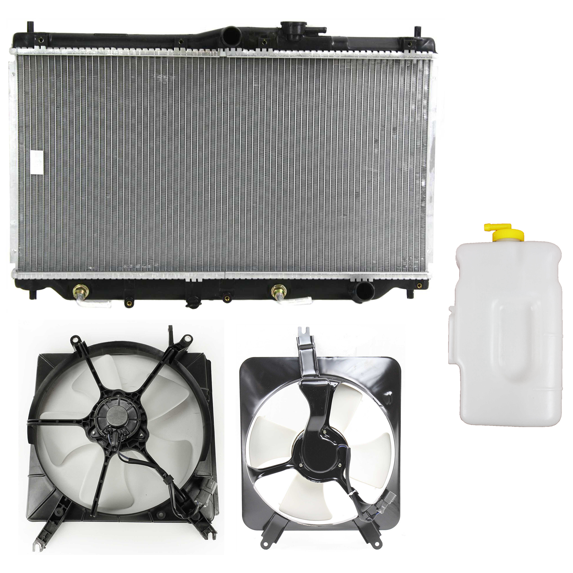 AM ACCORD 90-93 COOLING FAN ASSEMBLY 4 pc kit 4 Cyl 2.2L with Right and Left side fans and Coolant Tank SKU KIT 120622-51 Partslink HO3010155 HO3014103 HO3113101 HO3115105 OEM 19010PT0004-19101PT0000-38615P