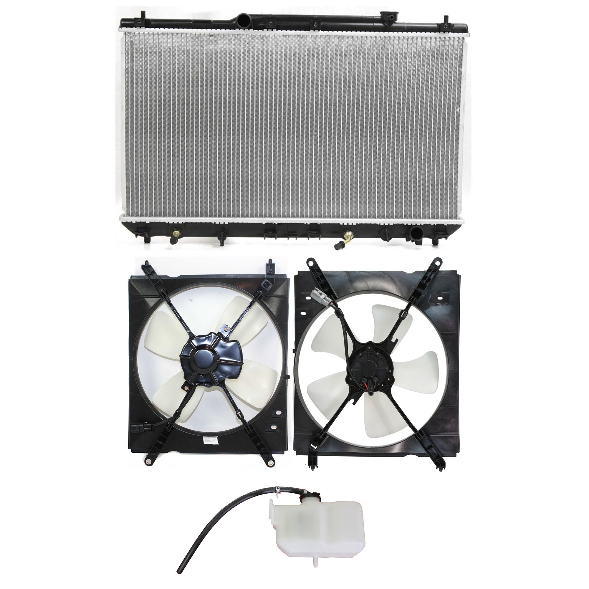 AM CAMRY 97-98 COOLING FAN ASSEMBLY 4 pc kit 4 Cyl 2.2L with Right and Left side fans and Coolant Tank SKU KIT 120622-52 Partslink TO3010105 TO3014110 TO3115110 TO3115102 OEM 16410AZ002-1647074360-16711746