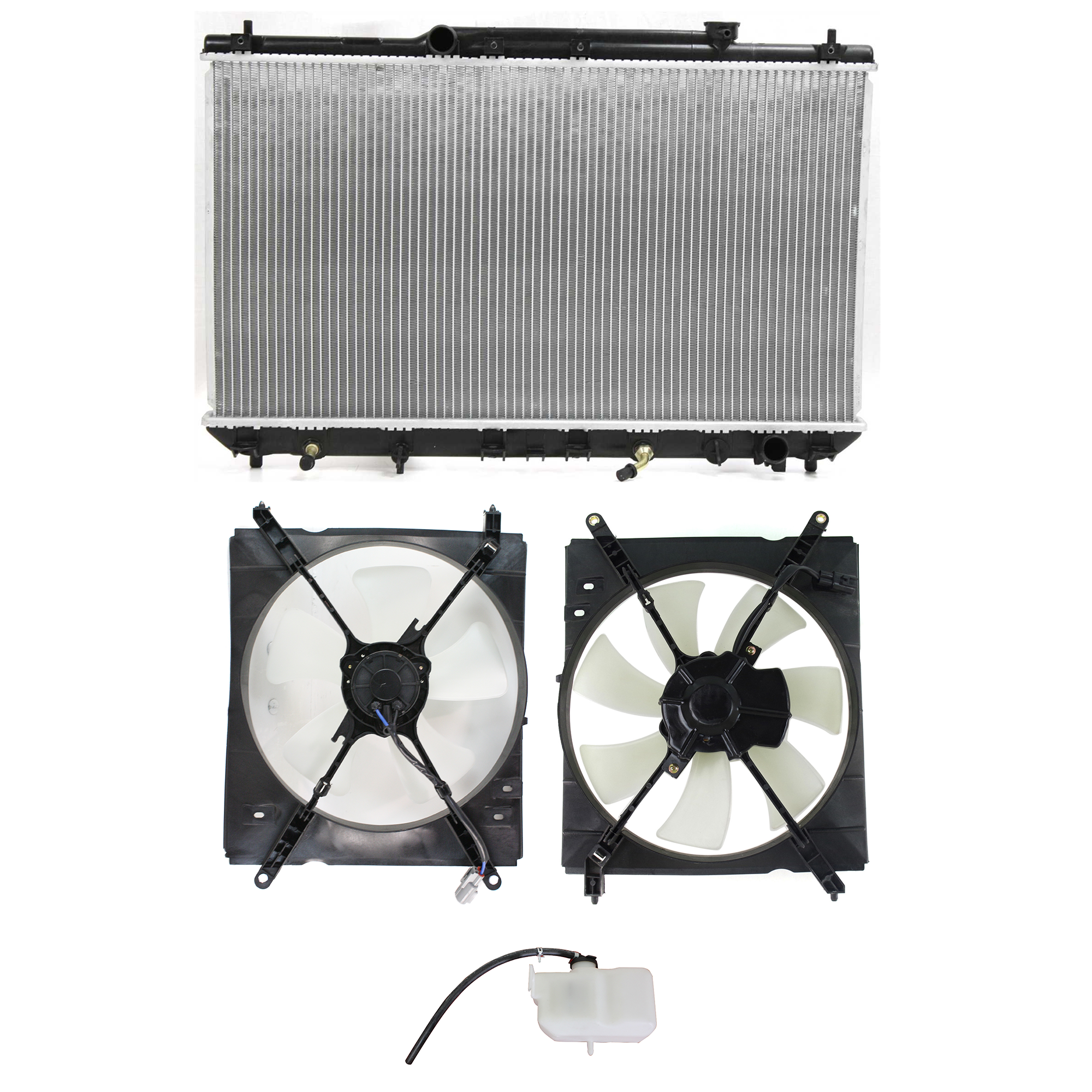 AM CAMRY 00-01 COOLING FAN ASSEMBLY 4 pc kit 4 Cyl 2.2L with Right and Left side fans and Coolant Tank SKU KIT 120622-53 Partslink TO3010105 TO3014110 TO3113103 TO3115101 OEM 16410AZ002-1647074360-16711746