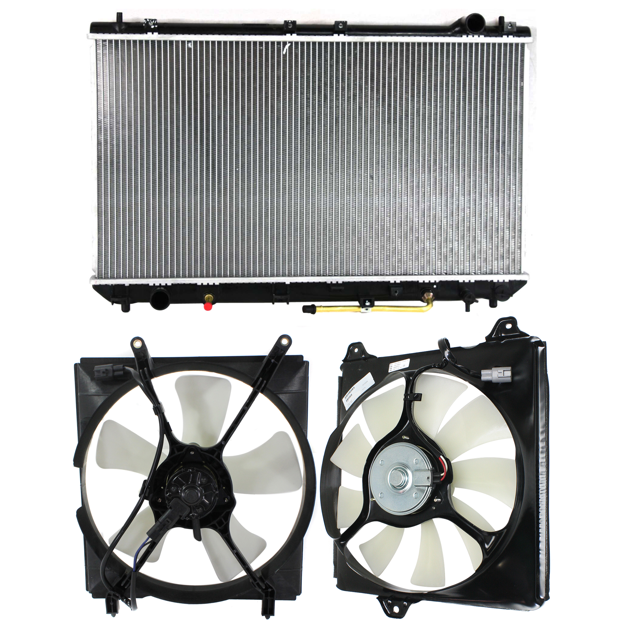 AM ES300-99-01 SOLARA 00-03 RADIATOR AND FAN KIT 3 pc kit 6 Cyl 3.0L with Right and Left side fans SKU KIT 120622-55 Partslink TO3010109 LX3115105 TO3113113 TO3115124 OEM 164000A052-163630A060 PFM 1636