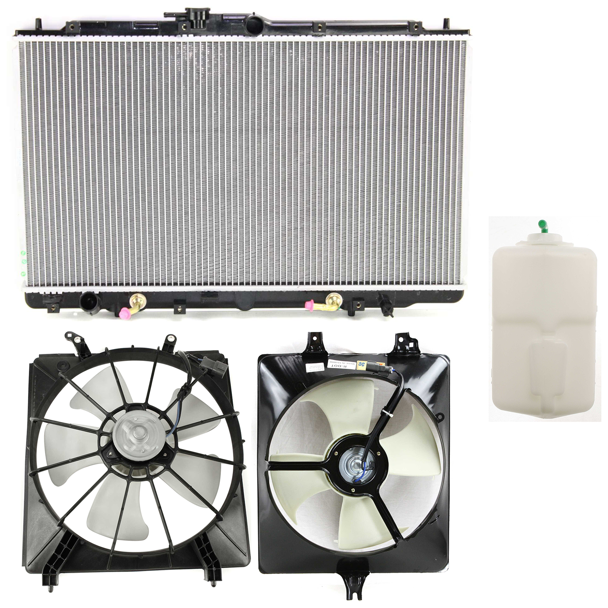 AM ACCORD 98-02 COOLING FAN ASSEMBLY 4 pc kit 6 Cyl 3.0L with Right and Left side fans and Coolant Tank SKU KIT 120622-59 Partslink HO3115111 HO3113109 HO3014104 HO3010105 OEM 19020P8CA01 PFM 19030P8CA01-19