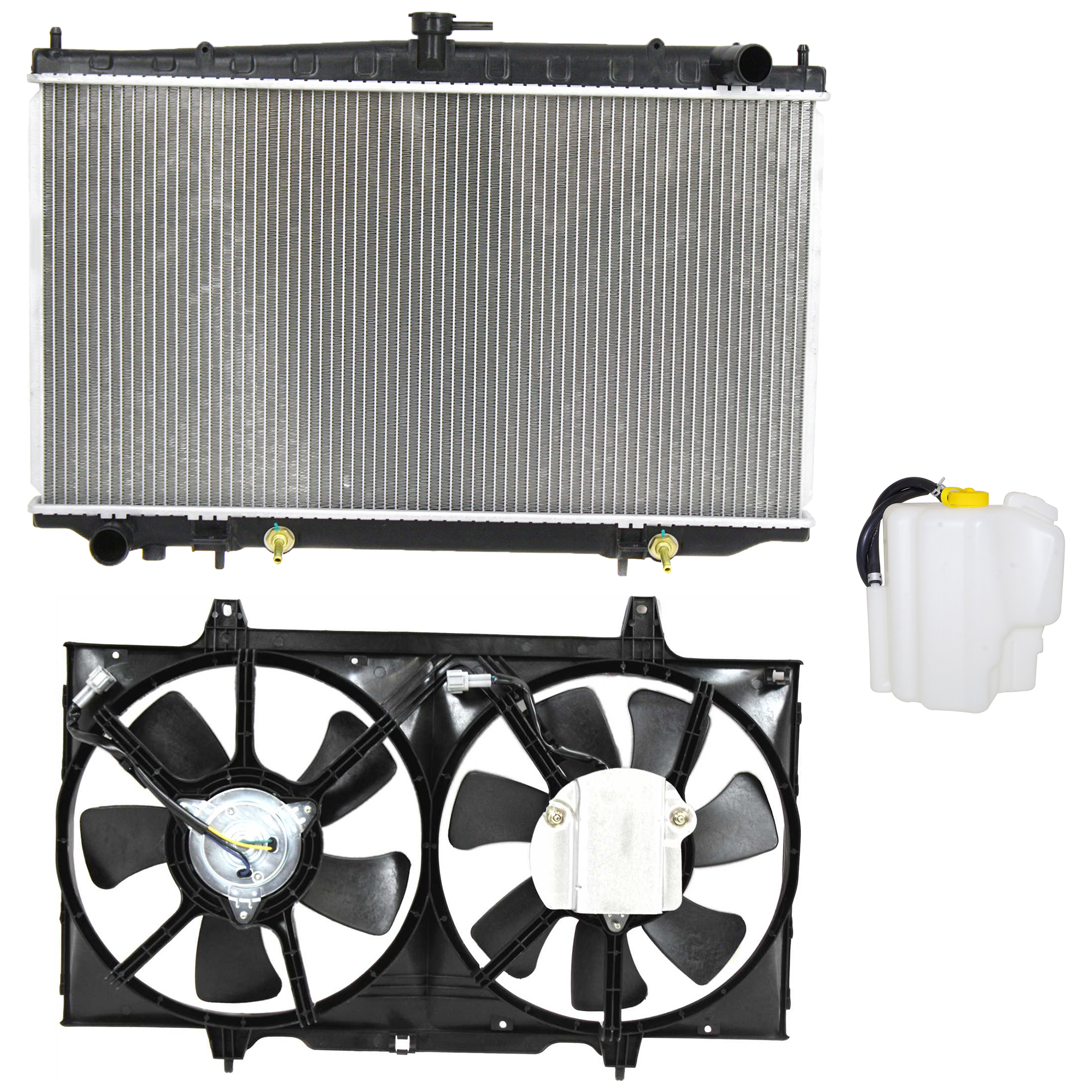 AM ALTIMA 00-01 RADIATOR AND FAN KIT 3 pc kit 4 Cyl 2.4L with Coolant Tank SKU KIT 120622-67 Partslink NI3115105 NI3014108 NI3010103 OEM 214810Z001-217102B000-214600Z8
