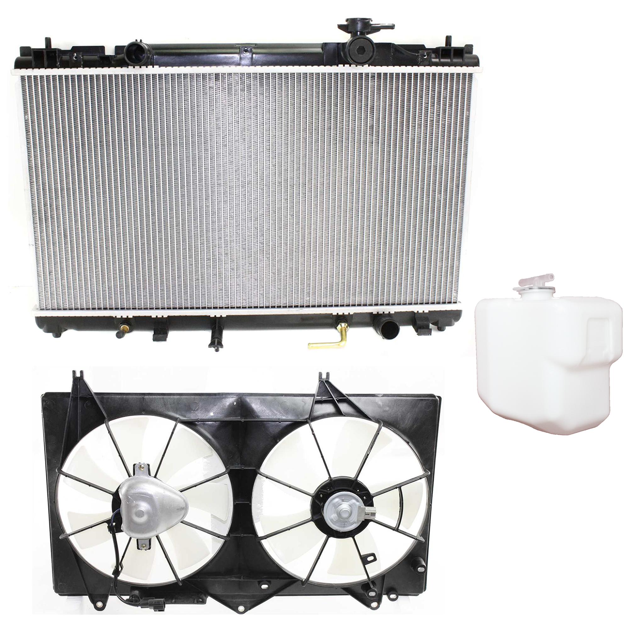 AM CAMRY 02-06 SOLARA 04-08 RADIATOR AND FAN KIT 3 pc kit 4 Cyl 2.4L with Coolant Tank SKU KIT 120622-70 Partslink TO3010276 TO3014119 TO3115122 OEM 164000H131-16410YZZAG 16470AA0
