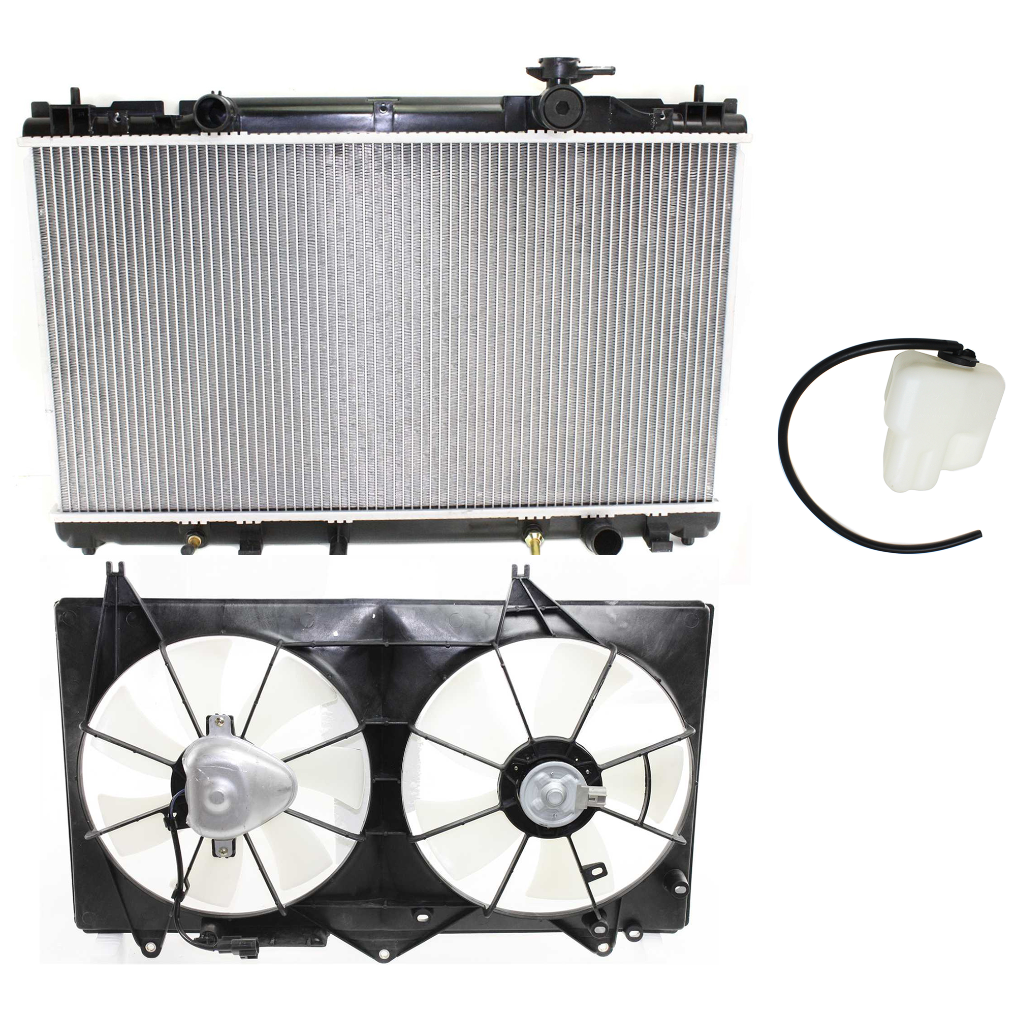 AM CAMRY 02-04 RADIATOR AND FAN KIT 3 pc kit 4 Cyl 2.4L with Coolant Tank SKU KIT 120622-71 Partslink TO3010276 TO3014131 TO3115122 OEM 164000H131-16410YZZAG 16470280