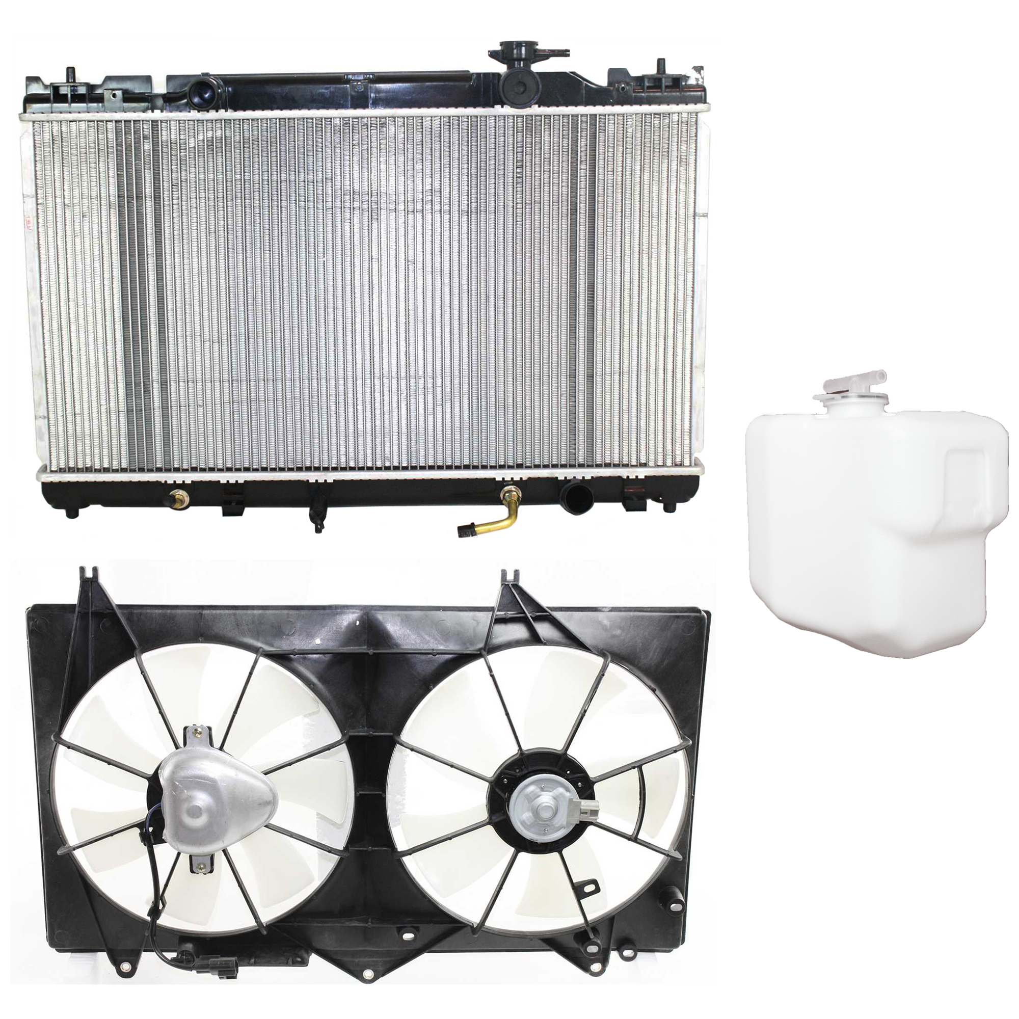 AM CAMRY 02-06 SOLARA 04-08 RADIATOR AND FAN KIT 3 pc kit 4 Cyl 2.4L with Coolant Tank SKU KIT 120622-72 Partslink TO3010256 TO3014119 TO3115122 OEM 16410AZ014-16410YZZAF 16470AA0