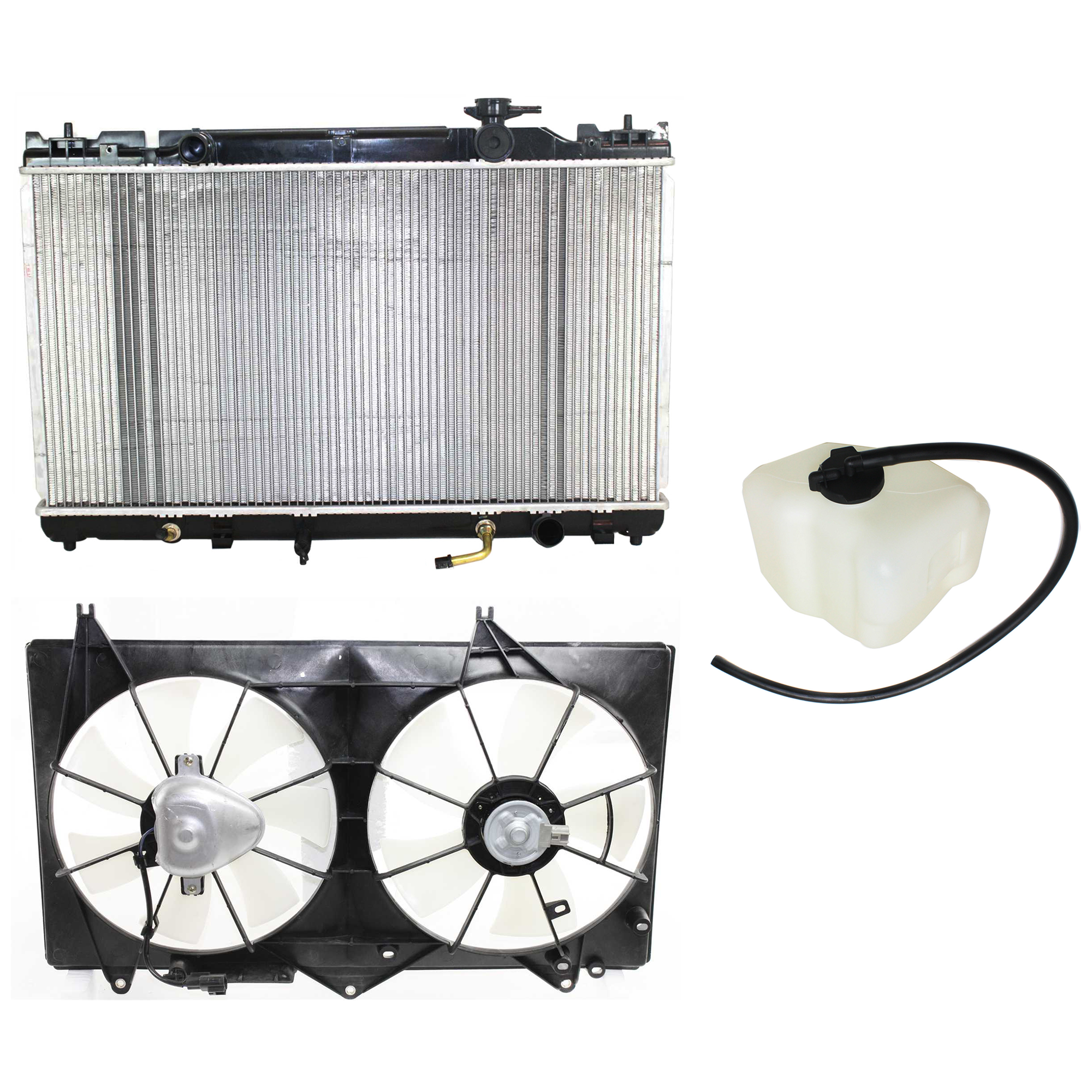 AM CAMRY 05-06 RADIATOR AND FAN KIT 3 pc kit 4 Cyl 2.4L with Coolant Tank SKU KIT 120622-73 Partslink TO3010256 TO3014132 TO3115122 OEM 16410AZ014-16410YZZAF 16470280