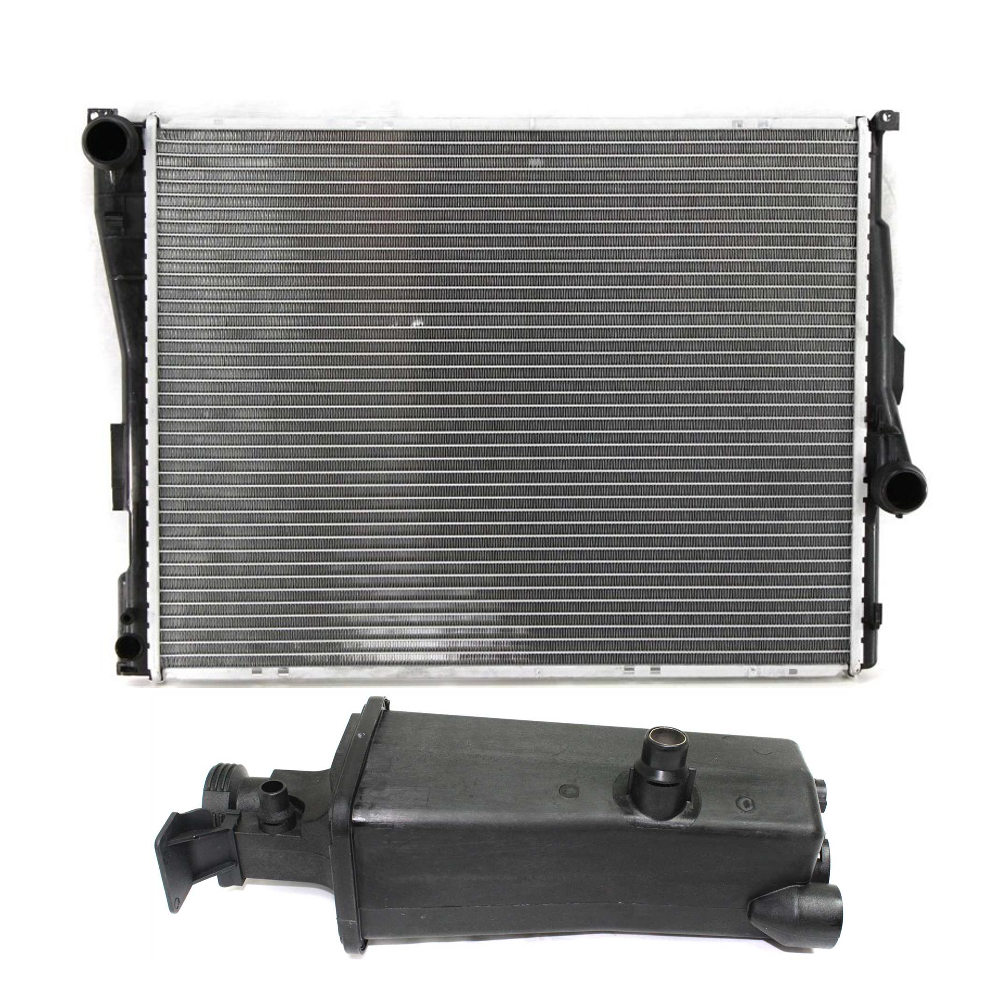 AM 3 SERIES 99-06 RADIATOR 2 pc kit 6 Cyl 2.5L 2.8L 3.0L with Coolant Tank SKU KIT 120622-87 Partslink BM3014102 BM3010107 OEM 17117573781-17119071519