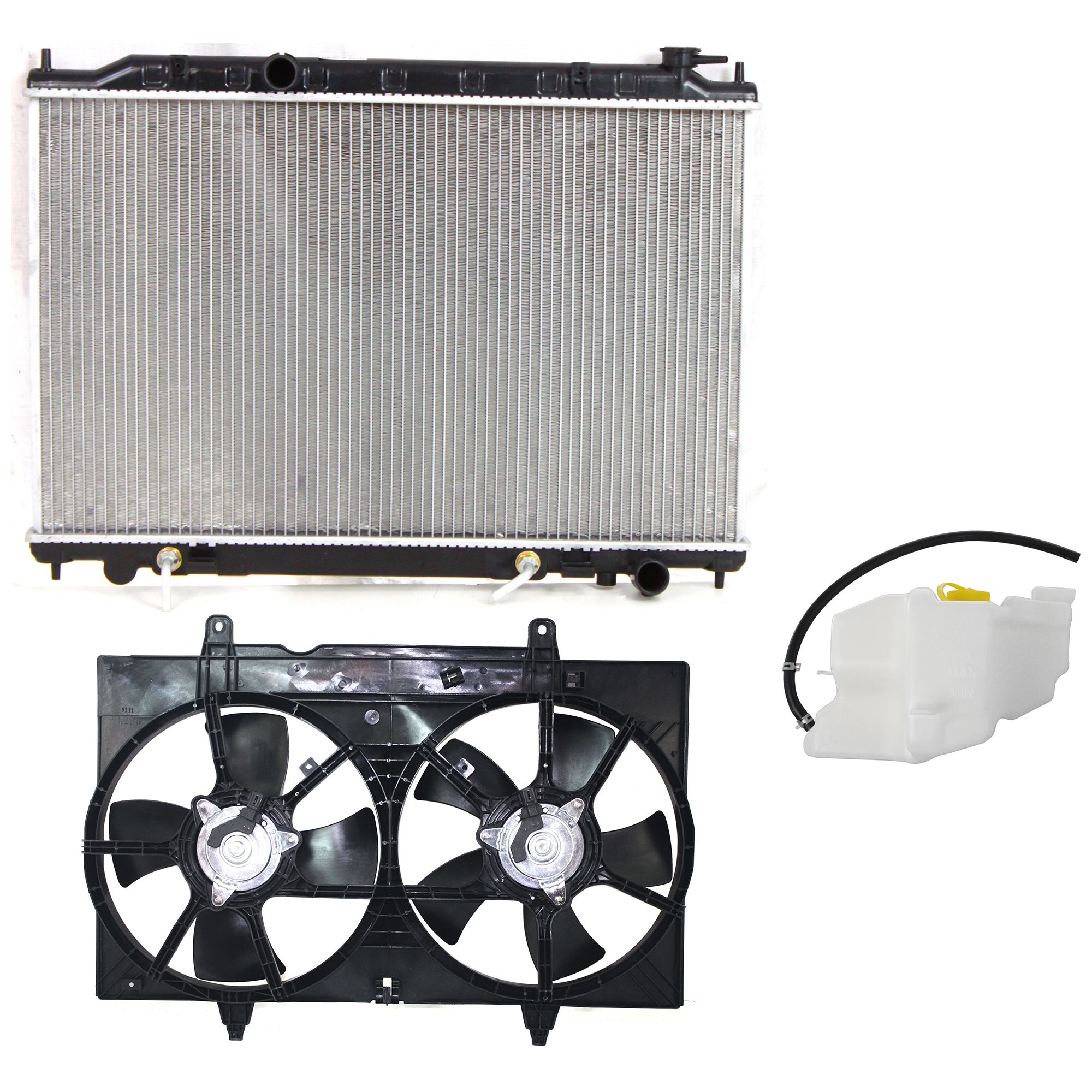 AM QUEST 04-09 RADIATOR AND FAN KIT 3 pc kit 6 Cyl 3.5L with Coolant Tank SKU KIT 120622-89 Partslink NI3115126 NI3014105 NI3010198 OEM 214605Z200-214835Z000-214815Z0