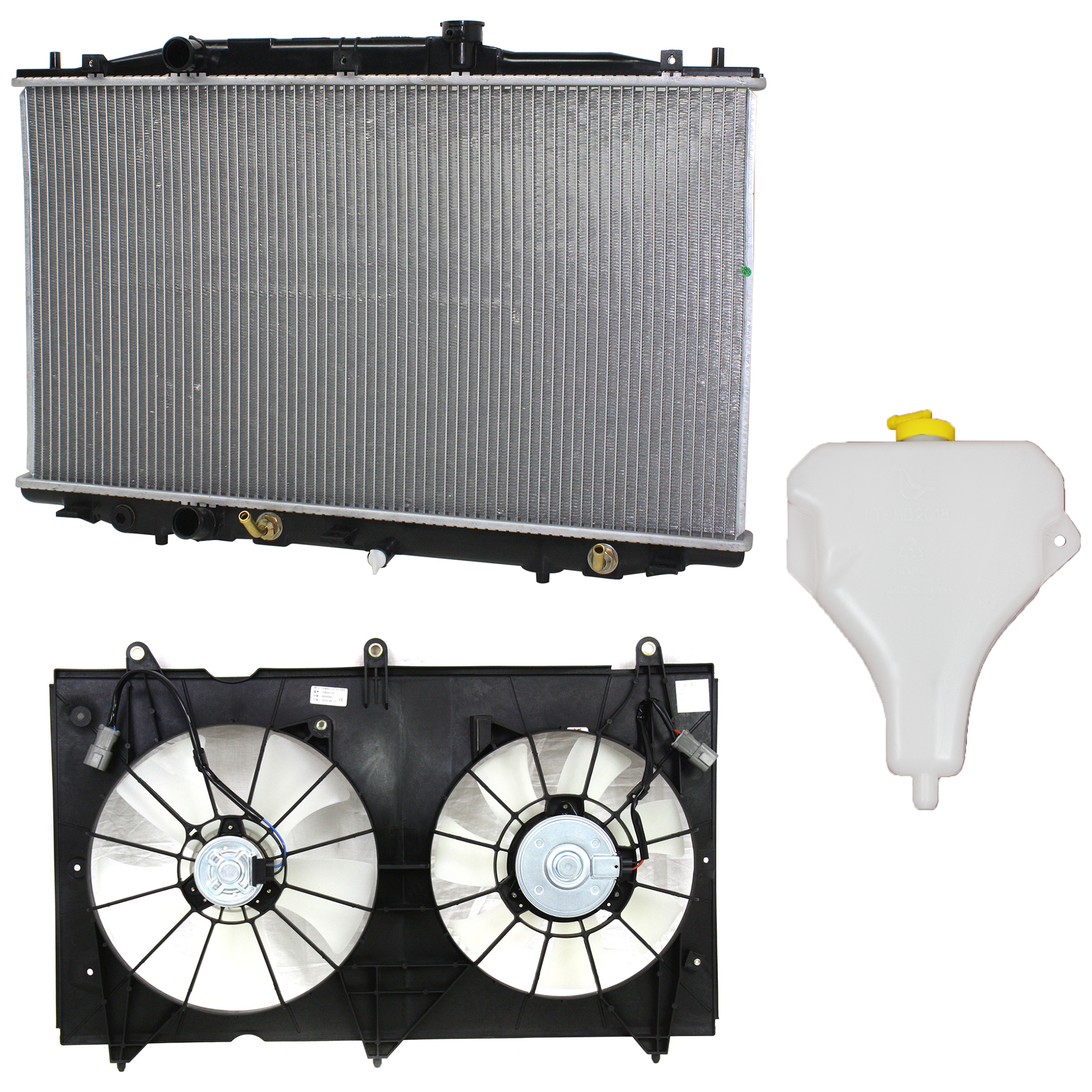 AM ACCORD 03-07 RADIATOR AND FAN KIT 3 pc kit 4 Cyl 2.4L with Coolant Tank SKU KIT 120622-92 Partslink HO3010201 HO3010186 HO3014110 HO3115121 OEM 19010RAAA81-19010RAAA51-19015R