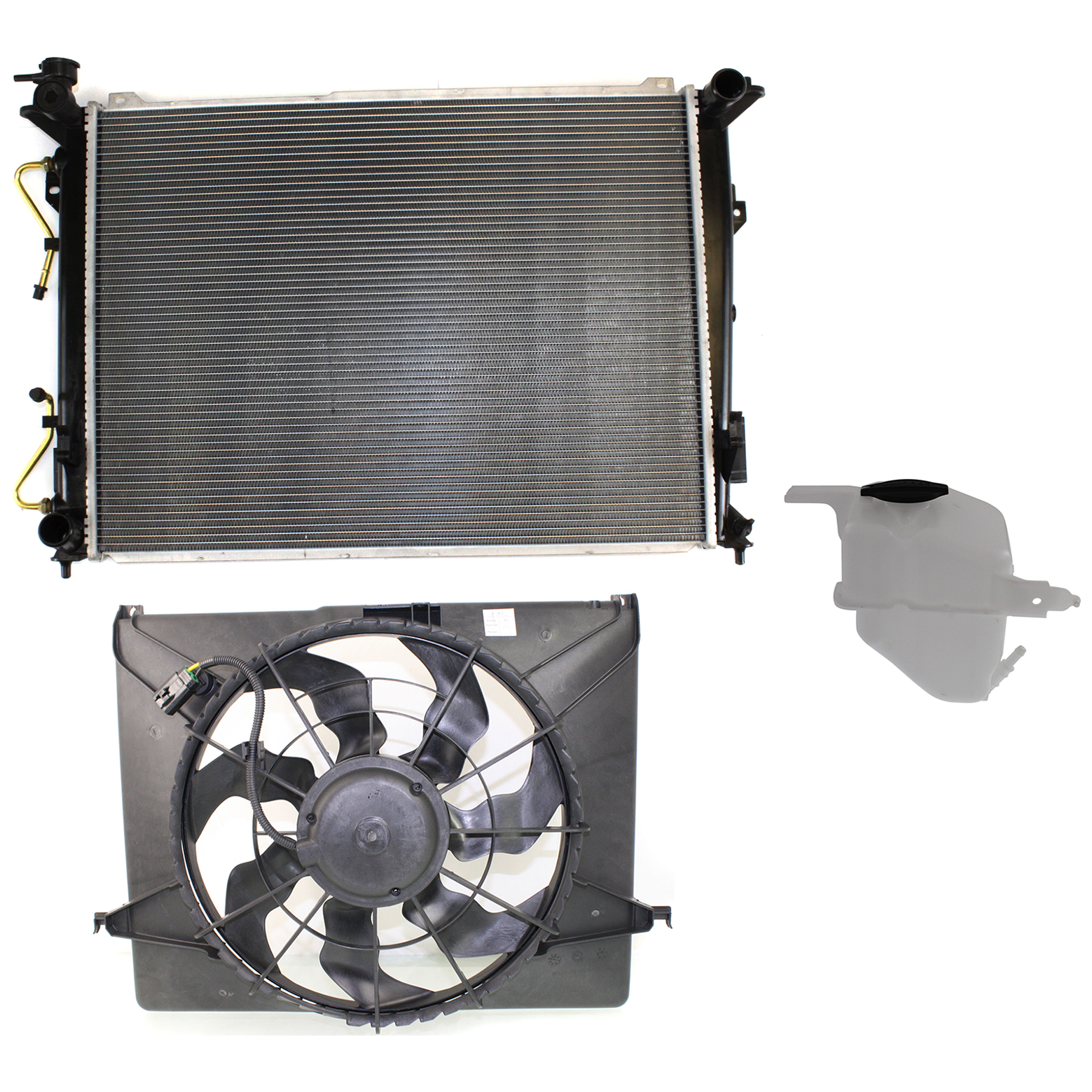 AM SONATA 06-09 RADIATOR AND FAN KIT 3 pc kit 4 Cyl 2.4L with Coolant Tank SKU KIT 120622-96 Partslink HY3010155 HY3010156 HY3014102 HY3117100 OEM 253103K190-253103L290-254313K0