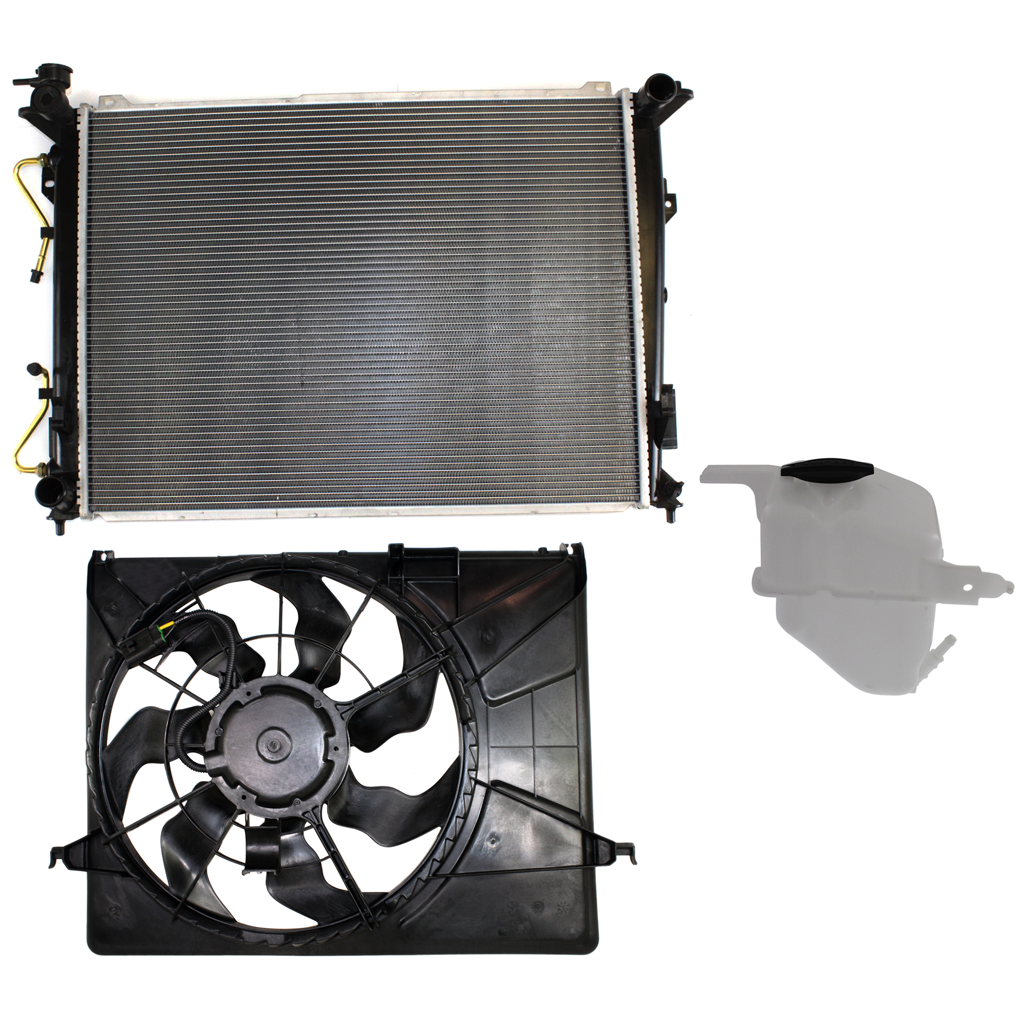 AM SONATA 06-09 RADIATOR AND FAN KIT 3 pc kit 6 Cyl 3.3L with Coolant Tank SKU KIT 120622-97 Partslink HY3010155 HY3010156 HY3014102 HY3117101 OEM 253103K190-253103L290-254313K0