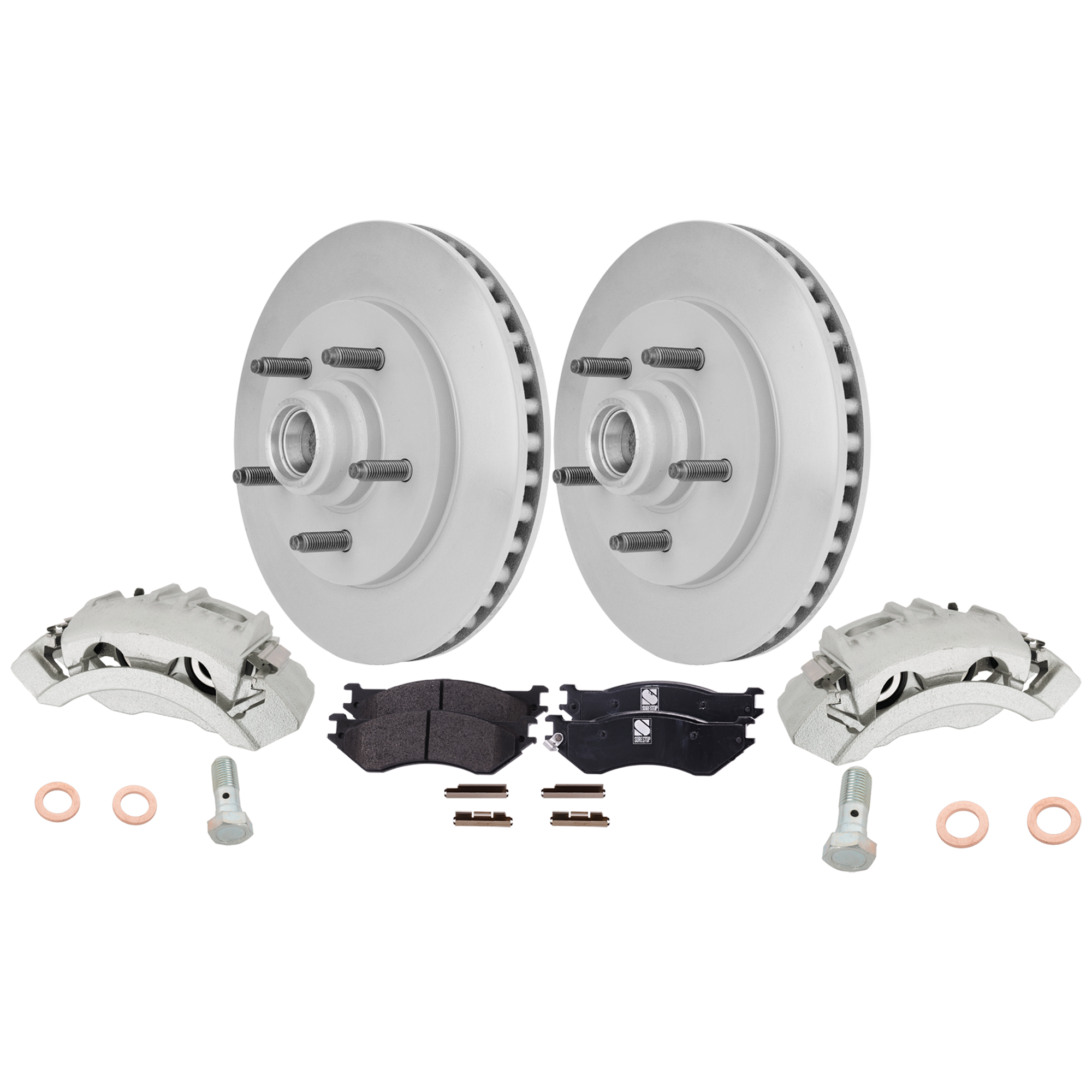 AM EXPEDITION 99-02 F 150-00-03 FRONT BRAKE KIT WITH CALIPERS 2 Wheel Set Includes 2 Brake Caliper 2 Brake Disc and 1 Brake Pad Set Plain Surface 5 Lugs Cast Iron Semi Metallic SKU KIT 120624-06 OEM F75Z2B121AF XL3Z2B121EA F75Z2B