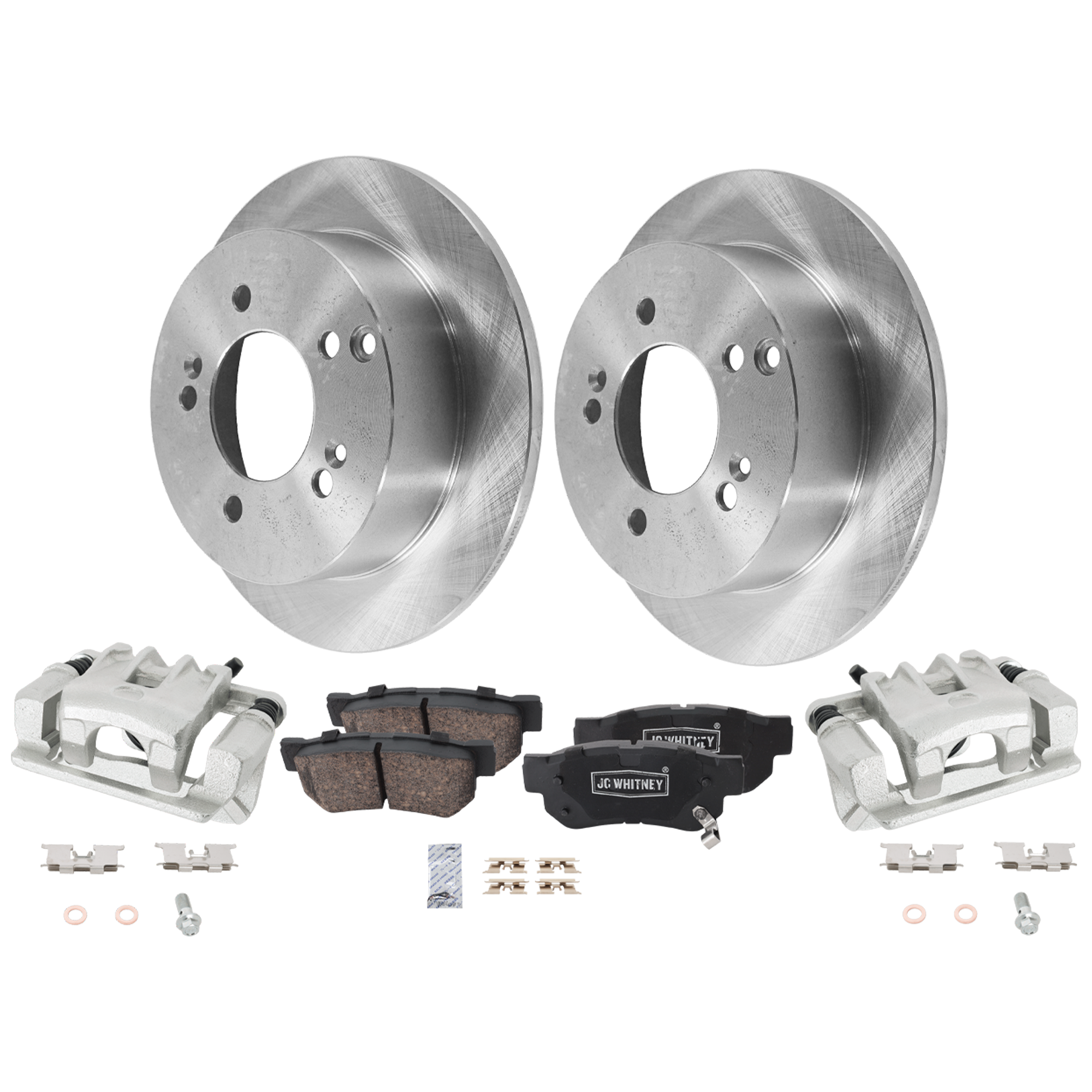 AM OPTIMA 06-10 TUCSON 05-09 REAR BRAKE KIT WITH CALIPERS 2 Wheel Set Includes 2 Brake Caliper 2 Brake Disc and 1 Brake Pad Set Plain Surface 5 Lugs Ceramic SKU KIT 120624-09 OEM 5841139600-584110A000-584110R0
