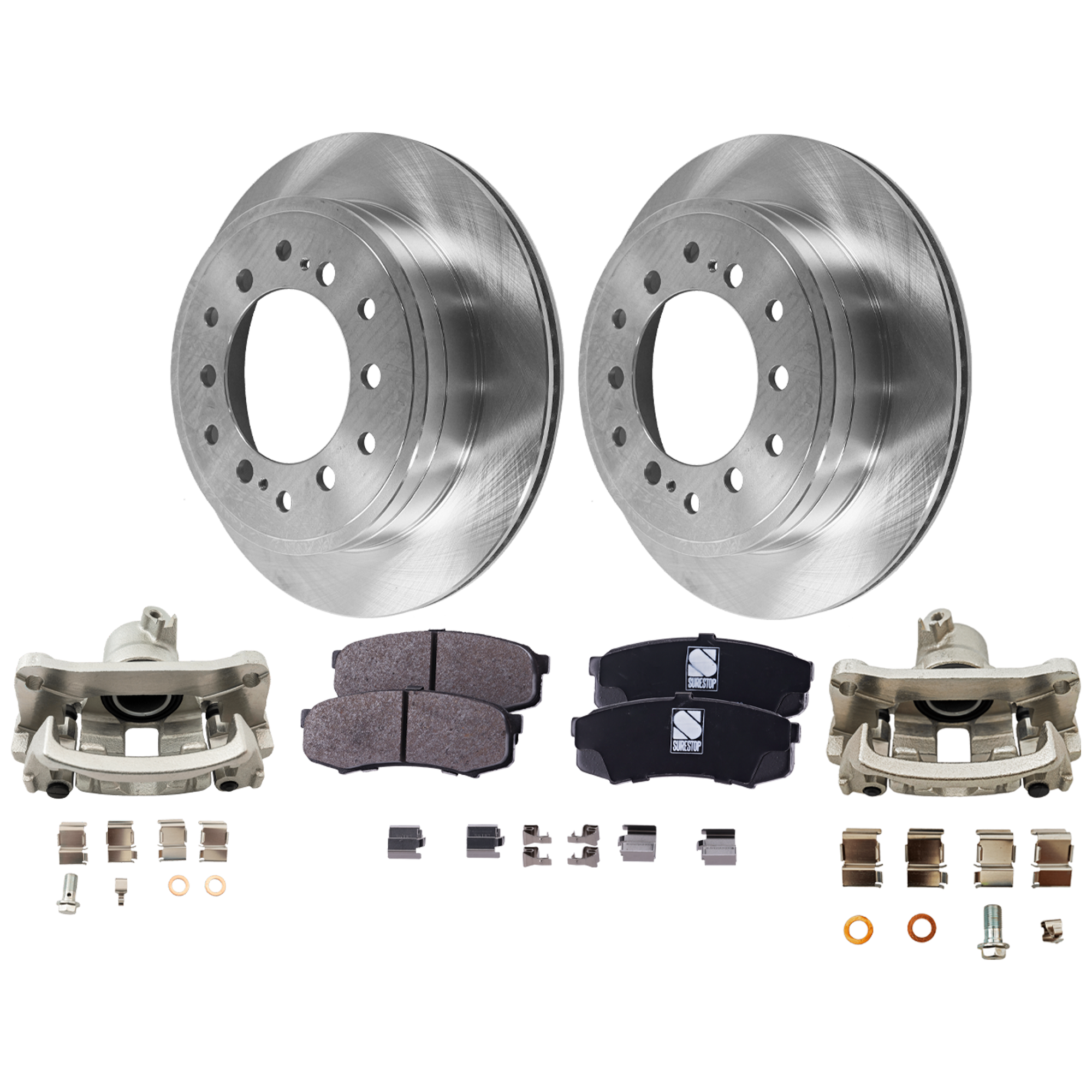 AM GX460-10-22-4RUNNER 10-22 REAR BRAKE KIT WITH CALIPERS 2 Wheel Set Includes 2 Brake Caliper 2 Brake Disc and 1 Brake Pad Set Plain Surface 6 Lugs Cast Iron Ceramic SKU KIT 120624-17 OEM 31550-44715-0833467-850180-880