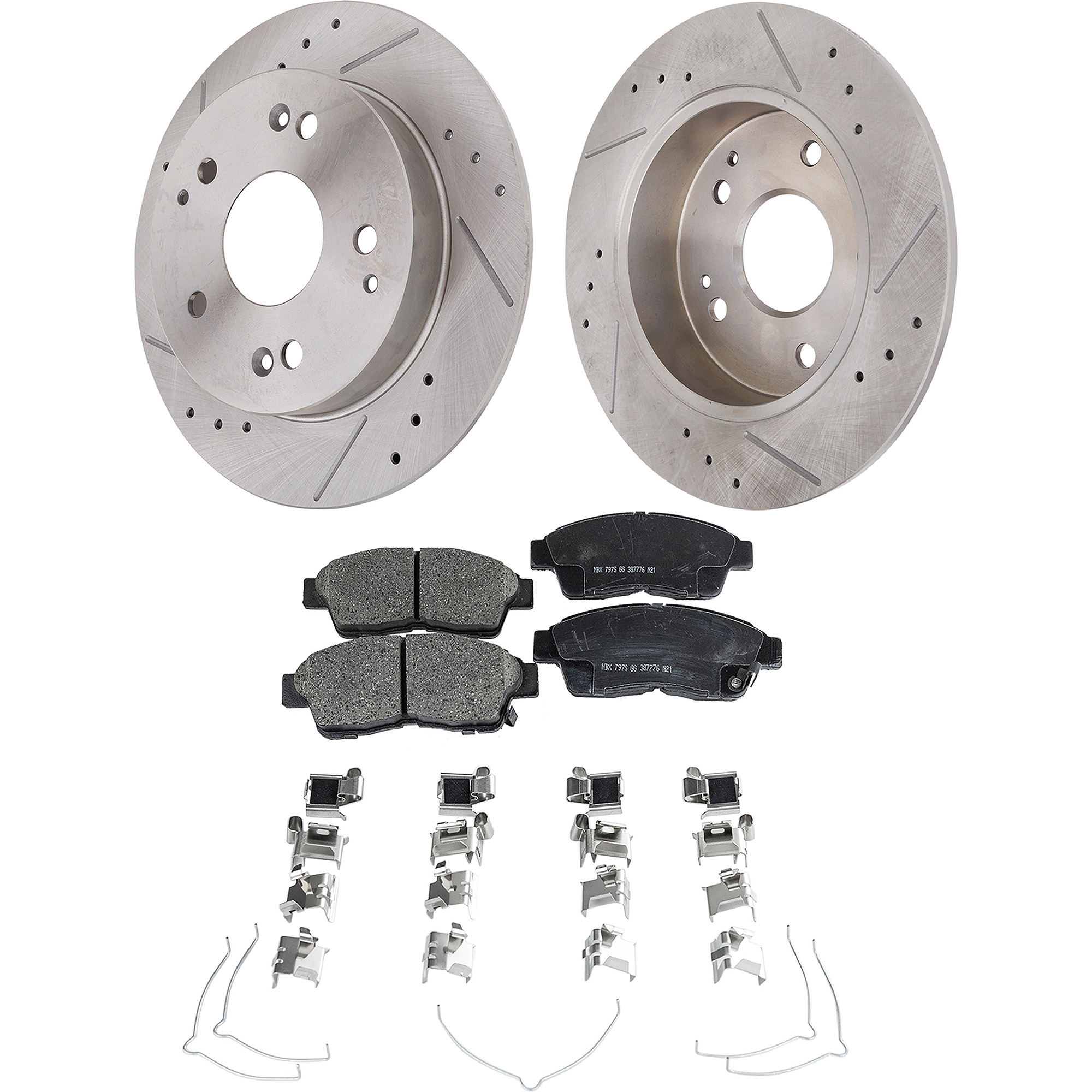 AM CAMRY 96-01 FRONT BRAKE DISC AND PAD KIT 4 pc kit Cross drilled and Slotted SKU KIT 120822-02 OEM 370-3291-19735-25357-63250