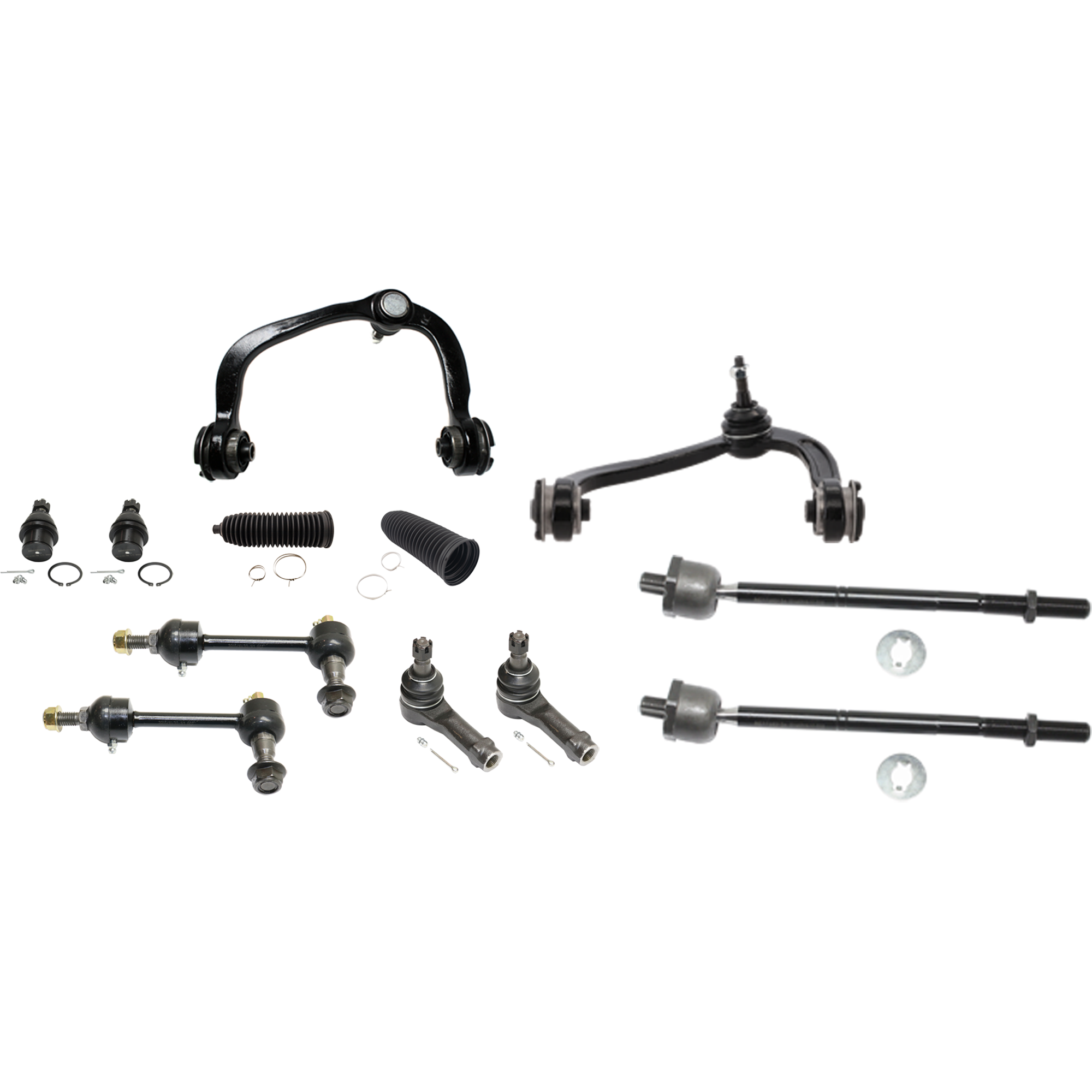 AM F 150-04-05 FRONT SUSPENSION KIT RH AND LH 12 pc kit with Ball Joints Control Arms Steering Rack Boots Sway Bar Links and Tie Rod Ends SKU KIT 120822-05 OEM 104298-104368-5051314-2L1Z3050