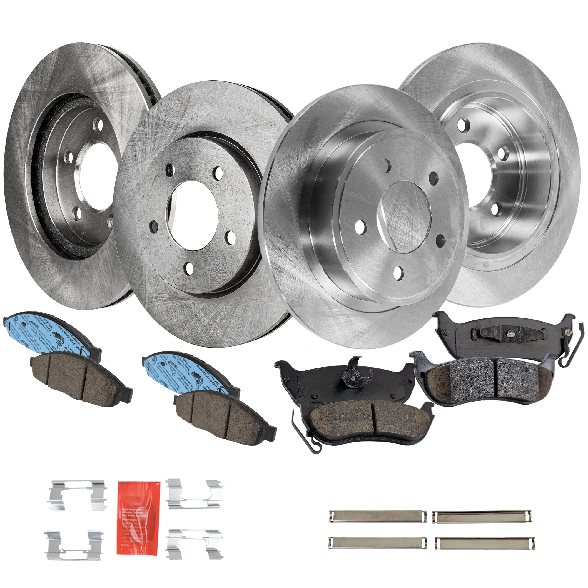 AM PACIFICA 04-08 FRONT AND REAR BRAKE DISC AND PAD KIT 8 pc kit Plain Surface SKU KIT 120922-03 OEM 4721234AA 4721240AB 4721240AF