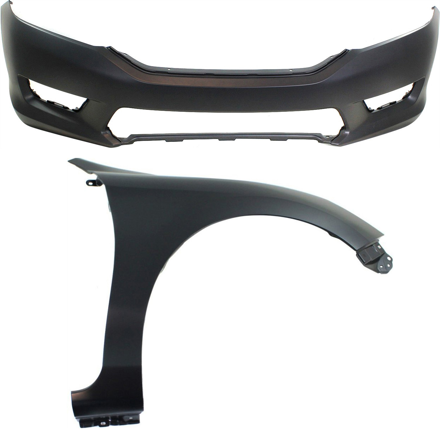 AM ACCORD 13-15 FRONT BUMPER COVER 2 pc Kit with Fender RH SKU KIT 121017-109 Partslink HO1000288 HO1241185 OEM 04711T2AA90ZZ 60211T2FA90ZZ