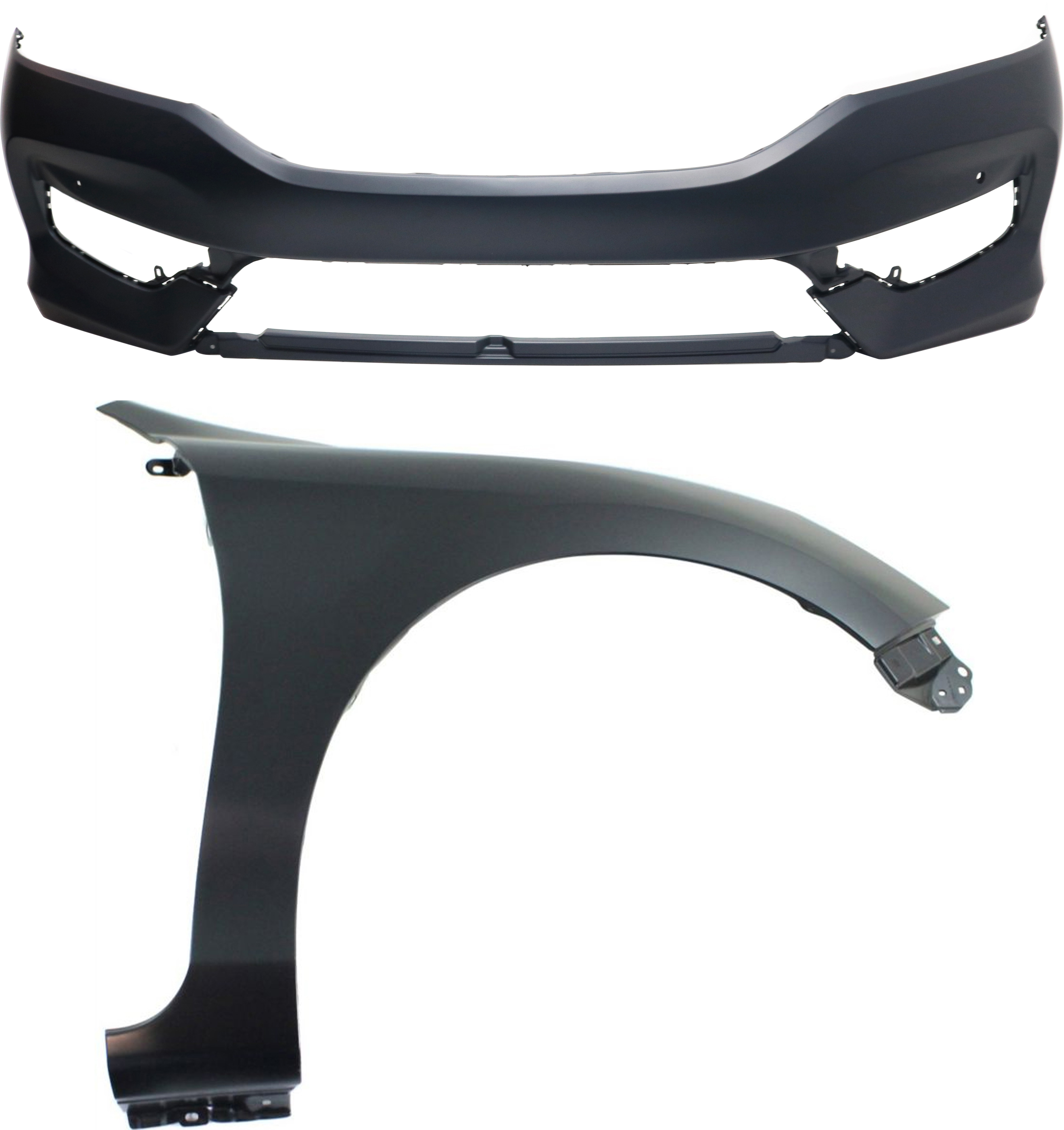 AM ACCORD 16-17 FRONT BUMPER COVER 2 pc Kit with Fender RH SKU KIT 121017-112 Partslink HO1000303 HO1241185 OEM 71100T2FA70ZZ 60211T2FA90ZZ